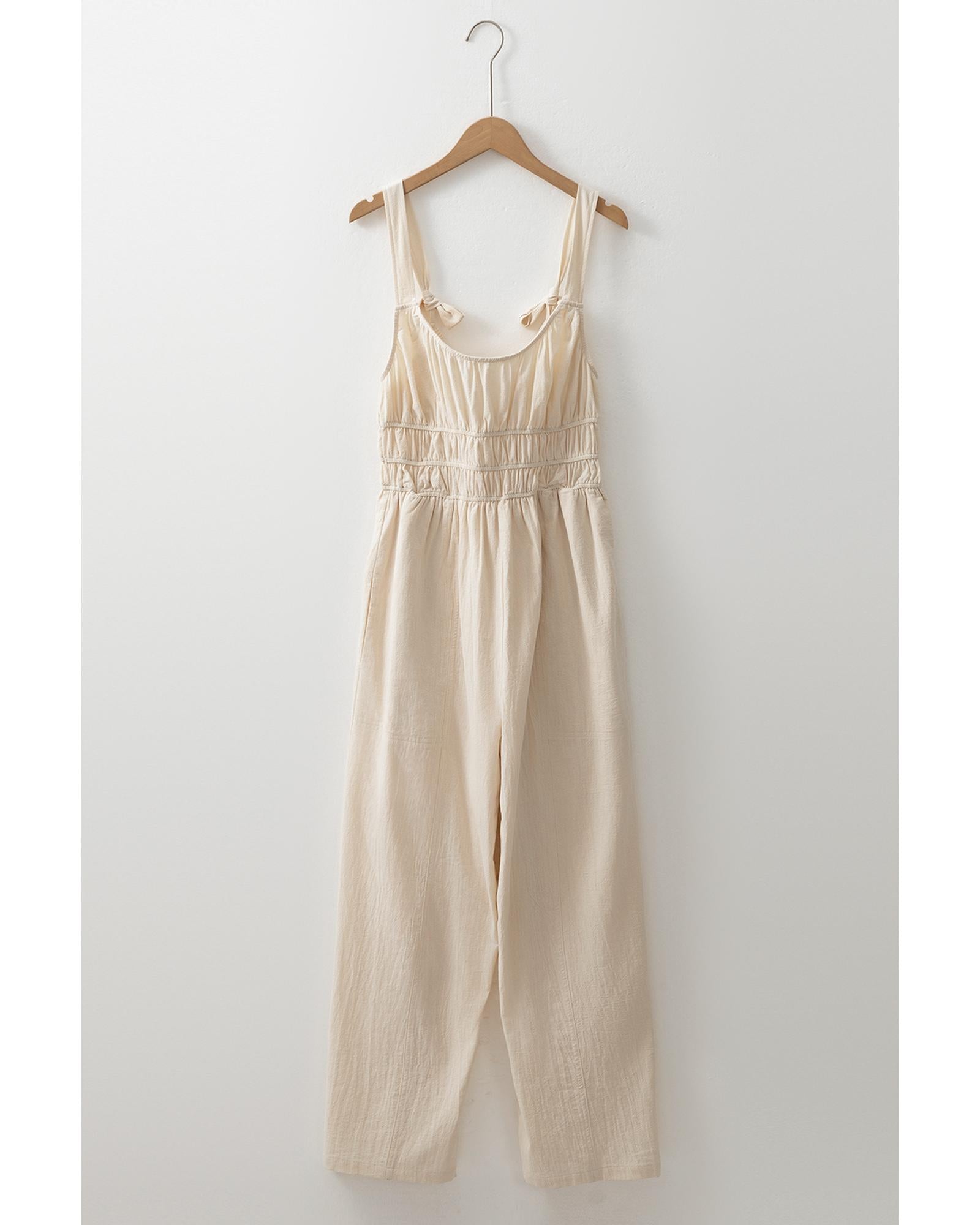 Beige Ruched High Waist Sleeveless Wide Leg Jumpsuit - L 6