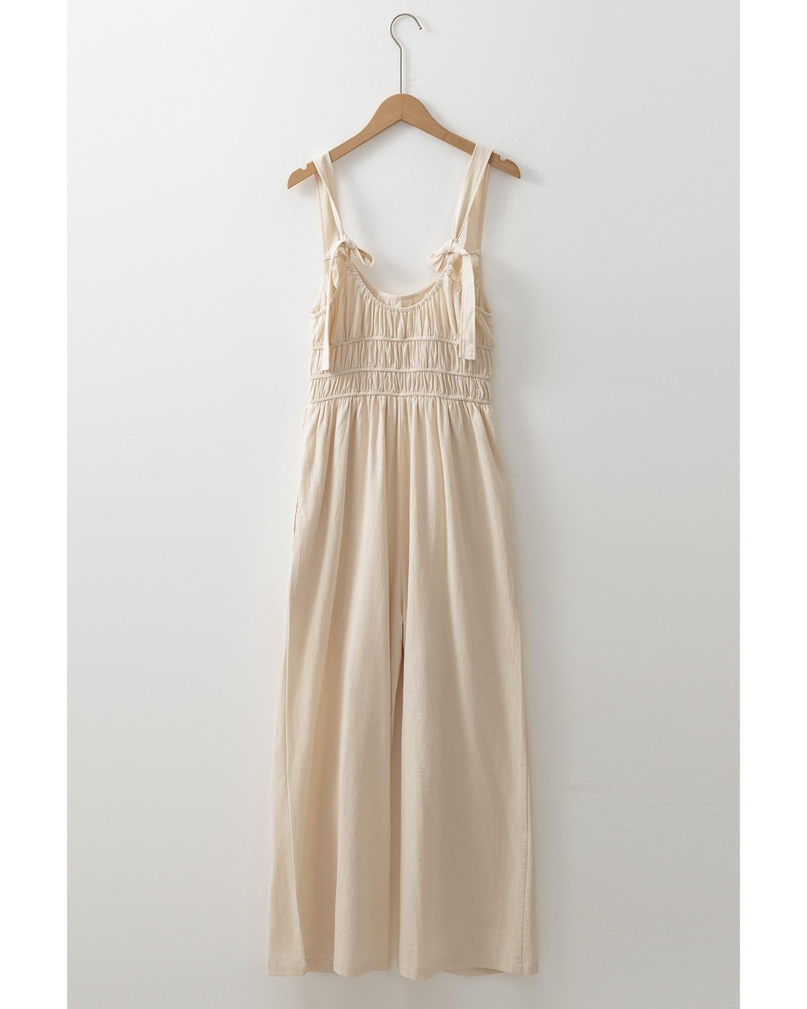 Beige Ruched High Waist Sleeveless Wide Leg Jumpsuit - M 7