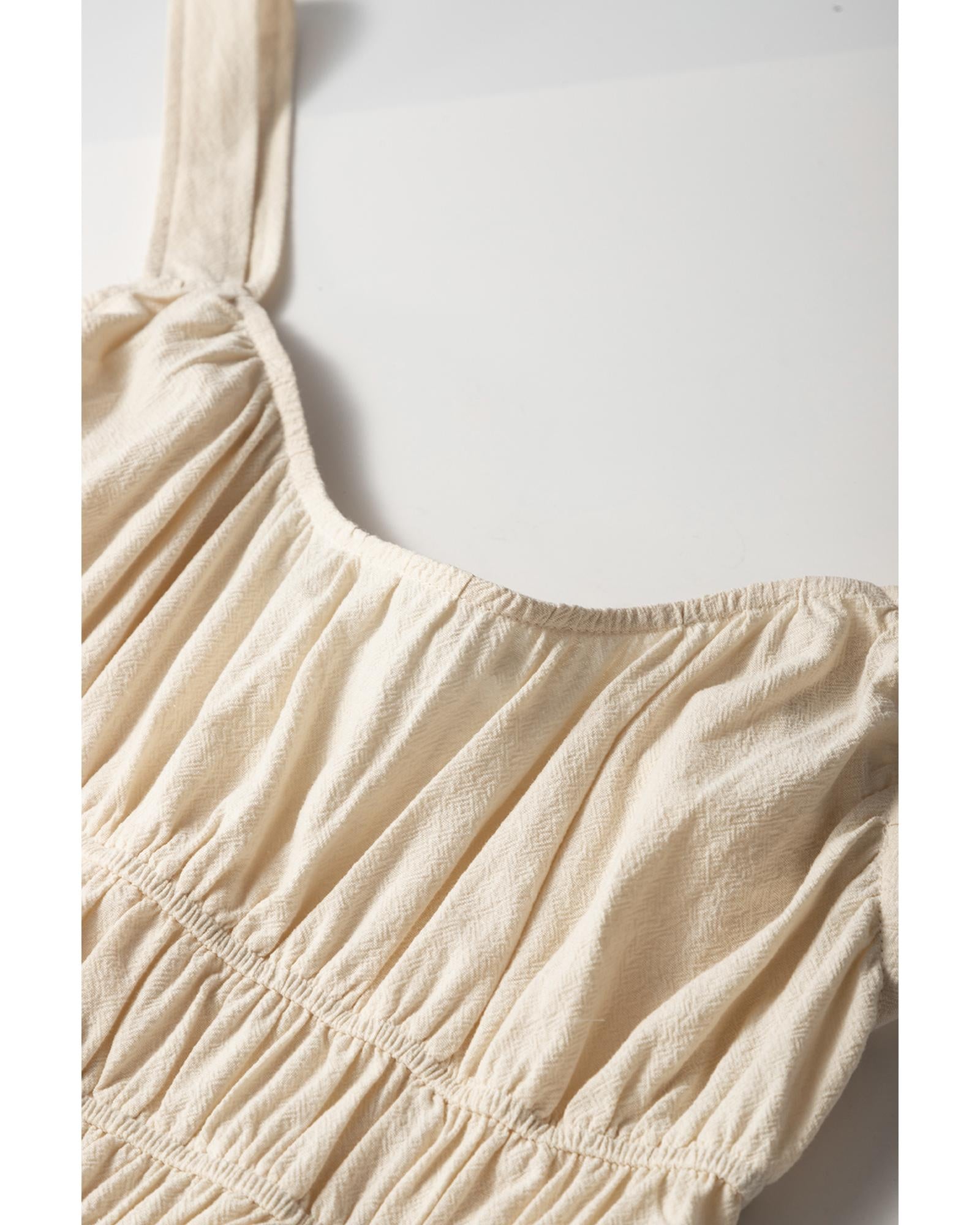Beige Ruched High Waist Sleeveless Wide Leg Jumpsuit - M 8