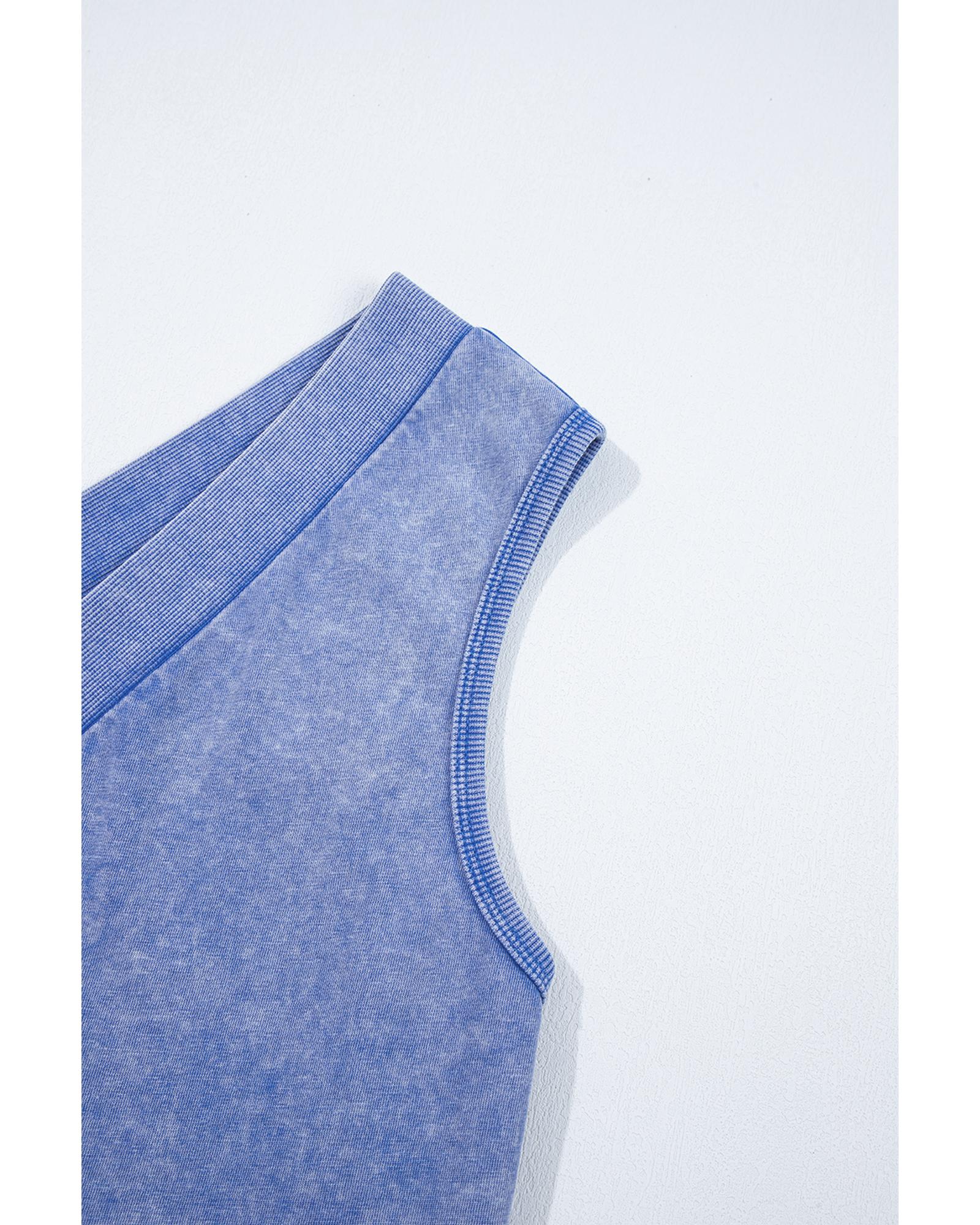 Sky Blue Mineral Wash Pocketed Sleeveless V Neck Loose Romper - L 6