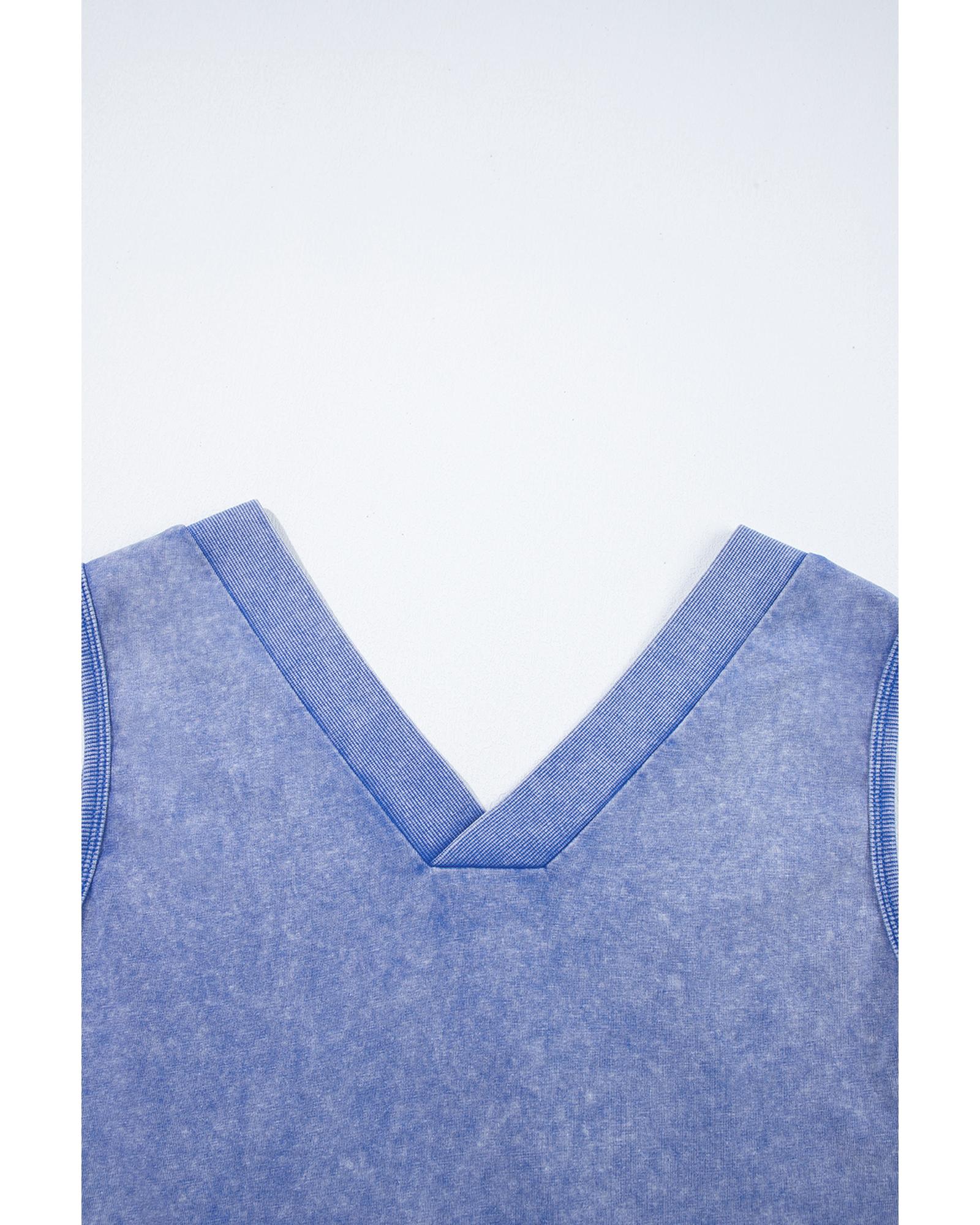 Sky Blue Mineral Wash Pocketed Sleeveless V Neck Loose Romper - S 7