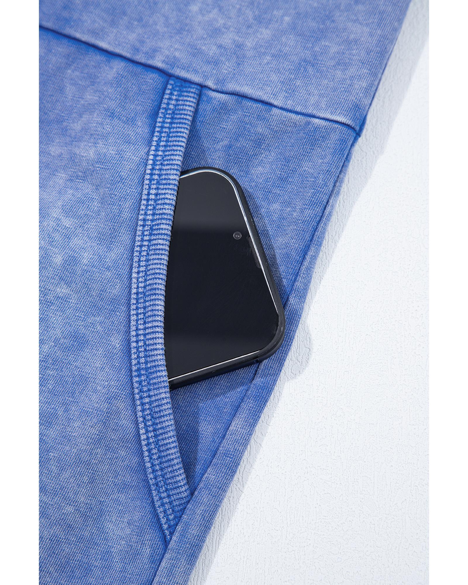 Sky Blue Mineral Wash Pocketed Sleeveless V Neck Loose Romper - XL 8