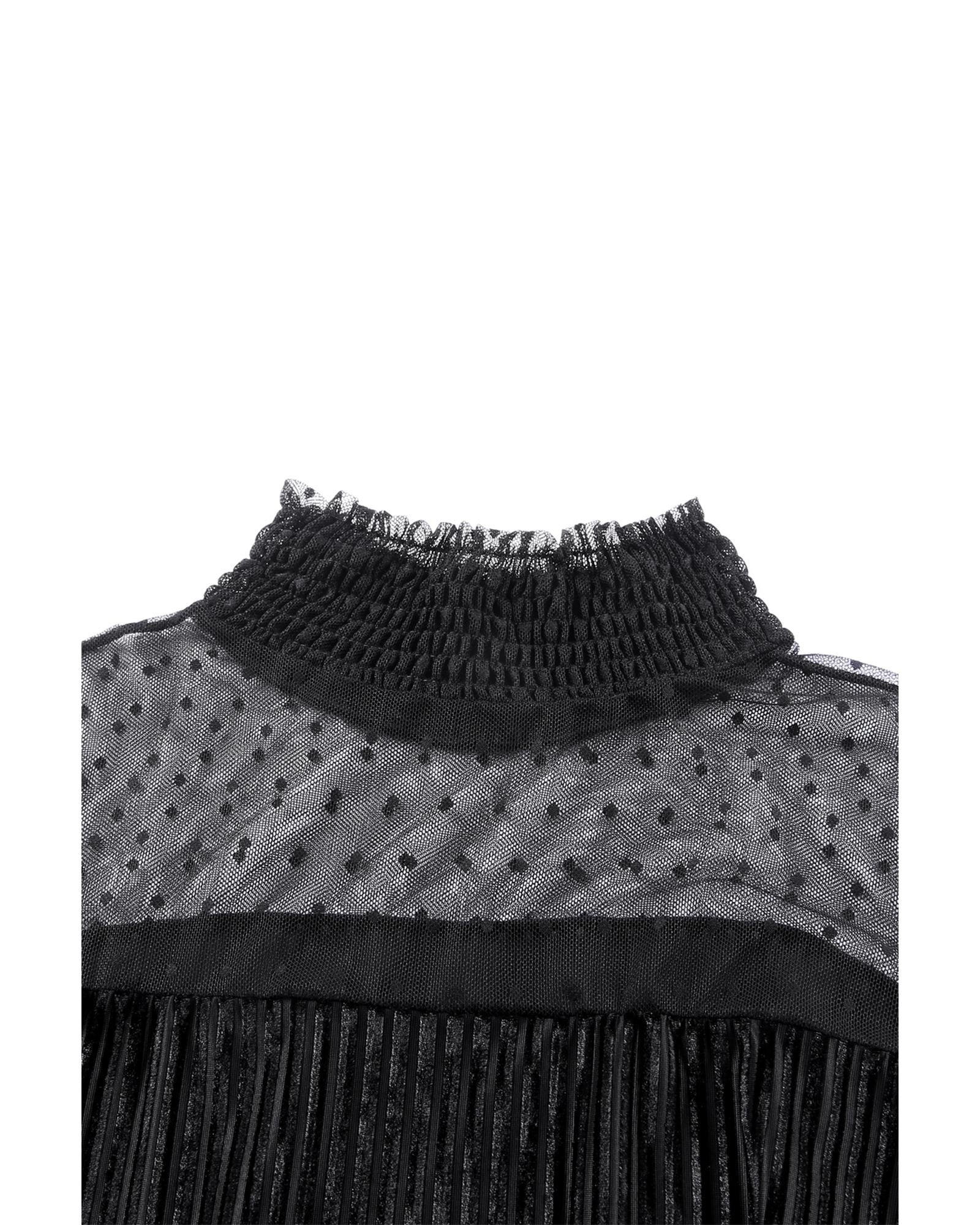 Black Sheer Dotty Long Sleeve Ribbed Velvet Bodysuit - L 7