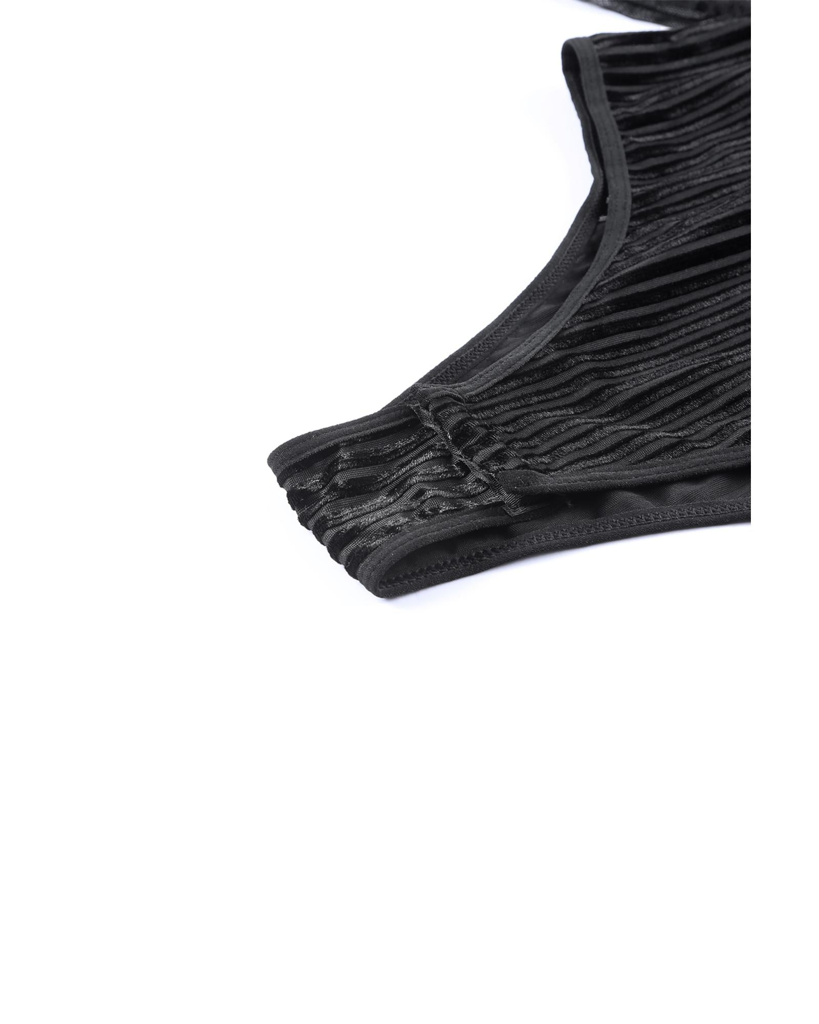 Black Sheer Dotty Long Sleeve Ribbed Velvet Bodysuit - S 8