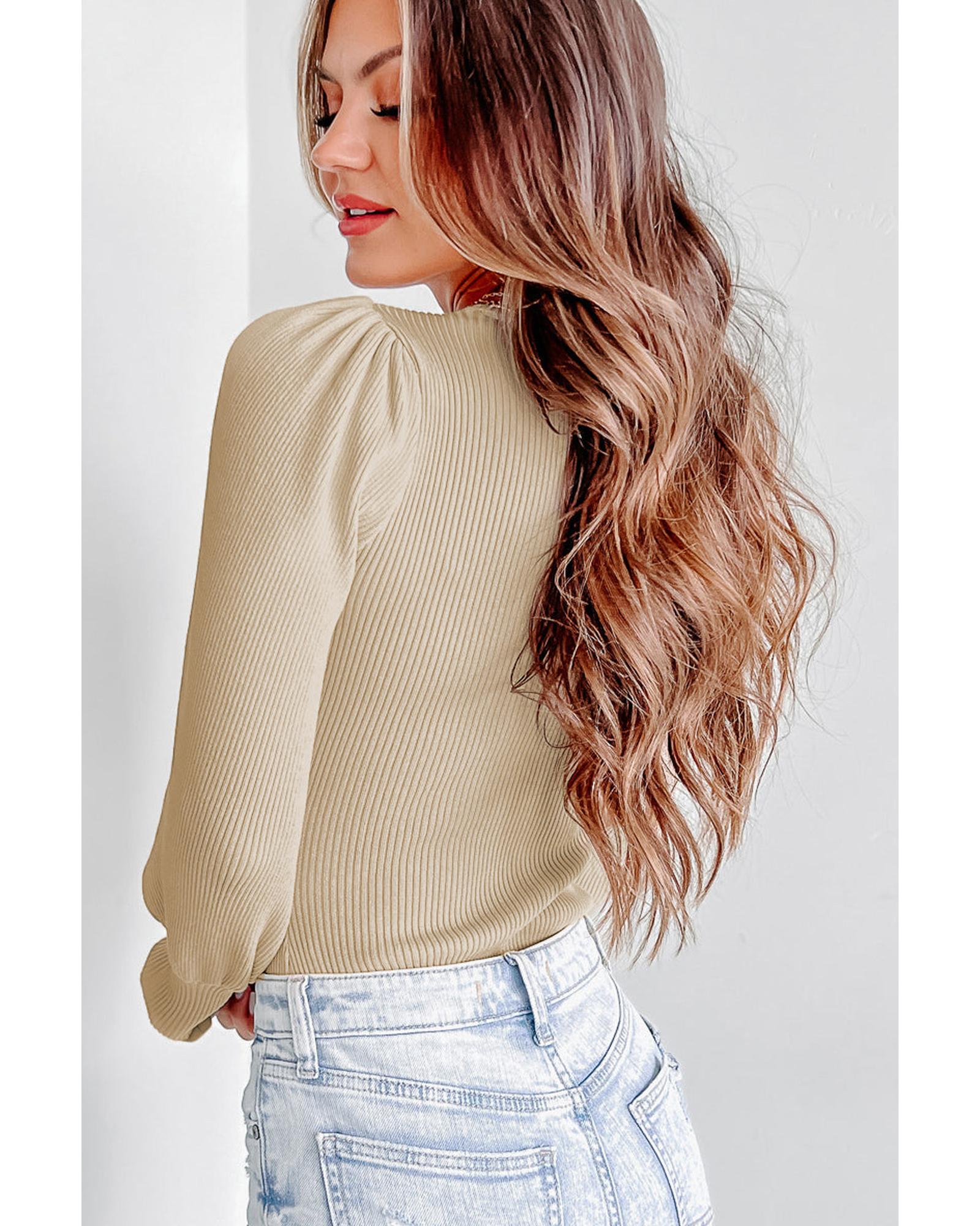 Apricot Ribbed Balloon Sleeve Bodysuit - XL