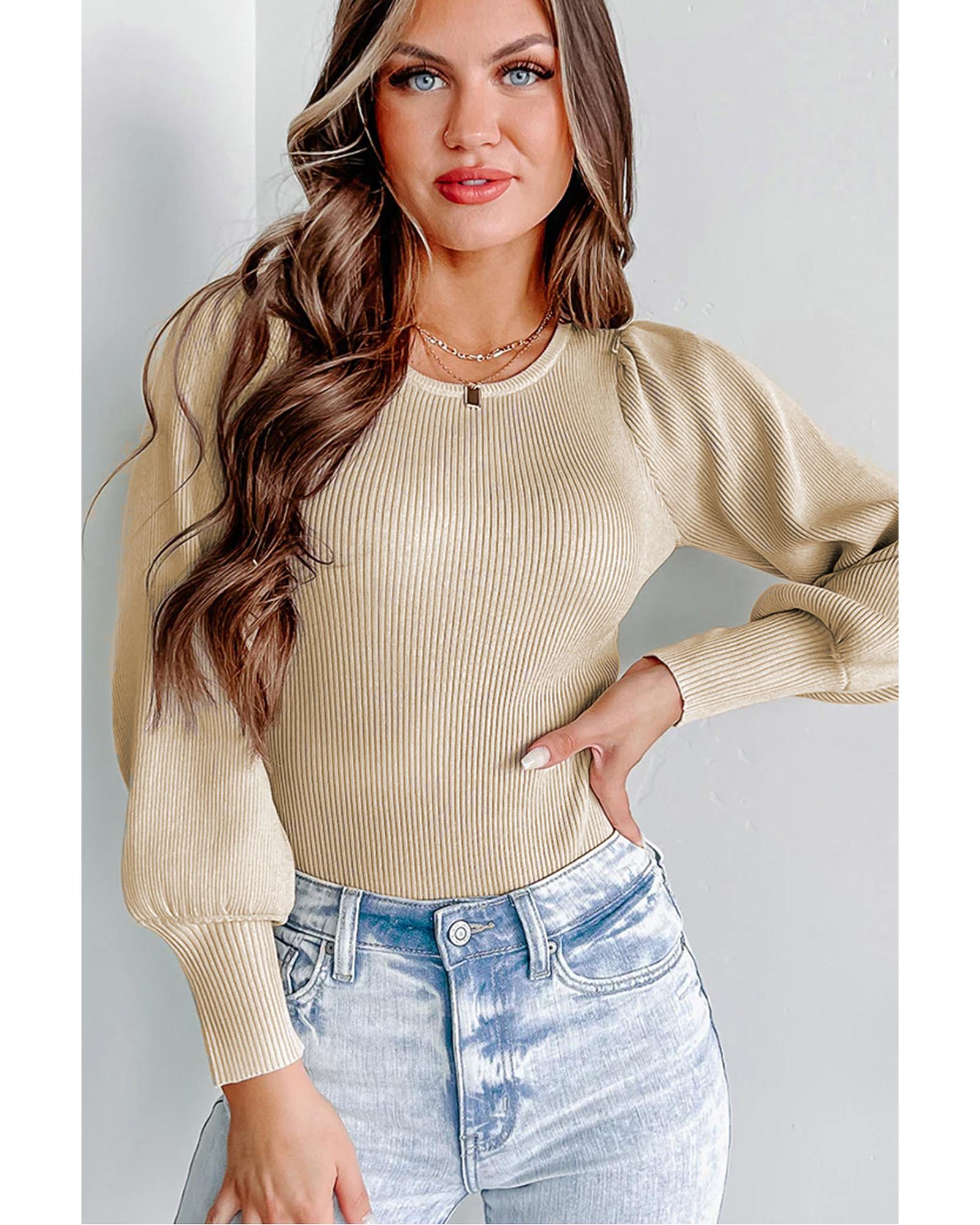Apricot Ribbed Balloon Sleeve Bodysuit - XL 4