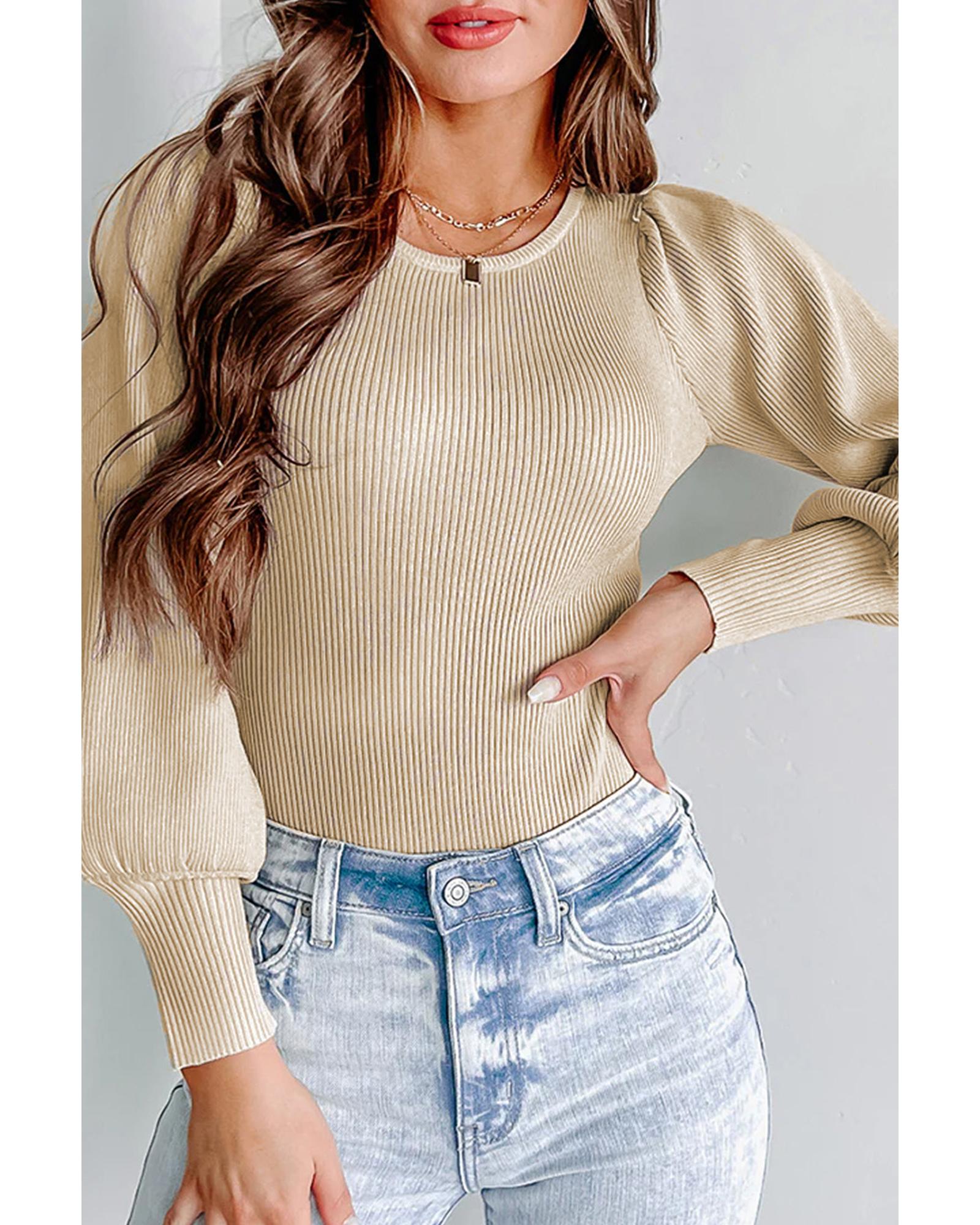 Apricot Ribbed Balloon Sleeve Bodysuit - XL 5