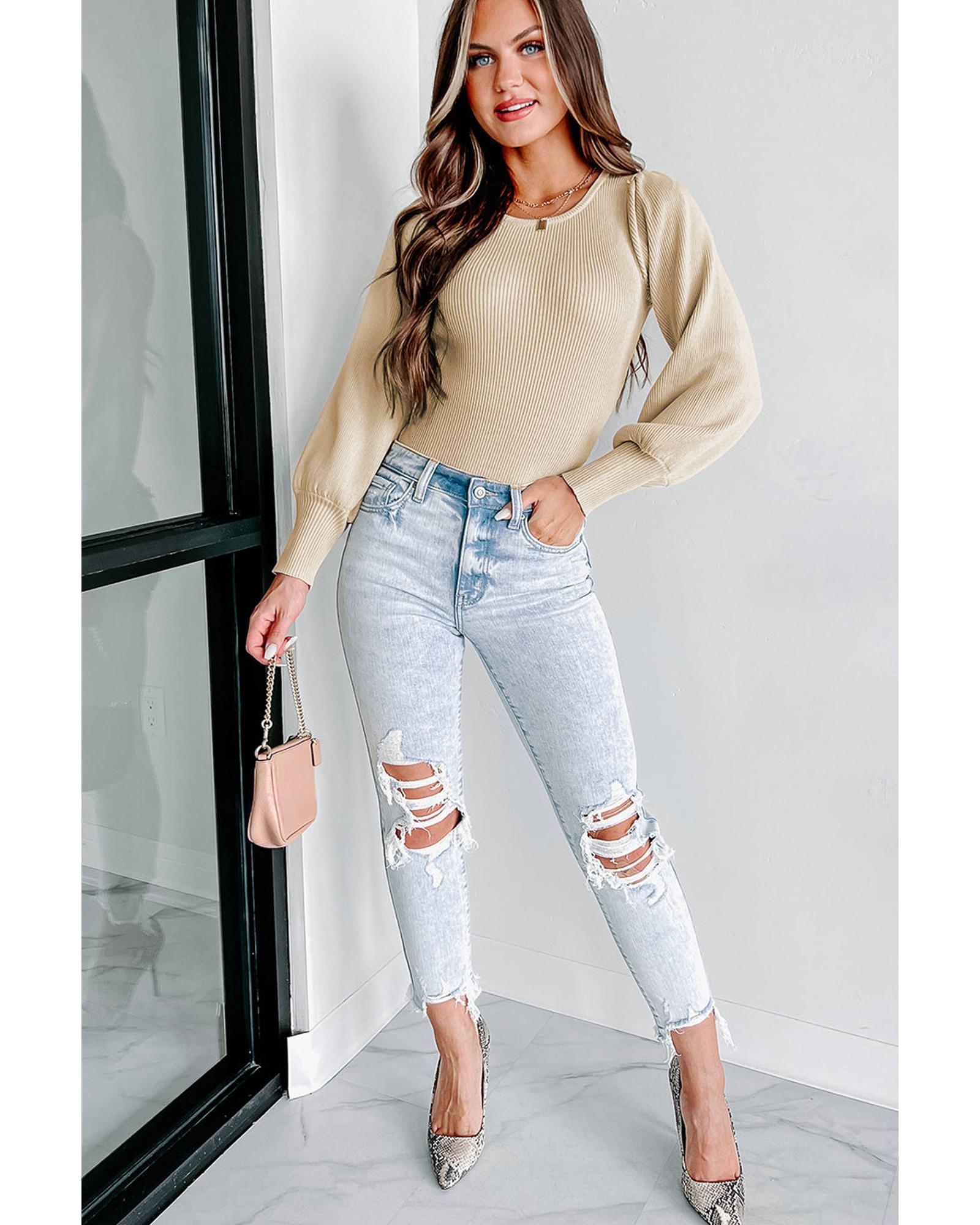 Apricot Ribbed Balloon Sleeve Bodysuit - XL 6