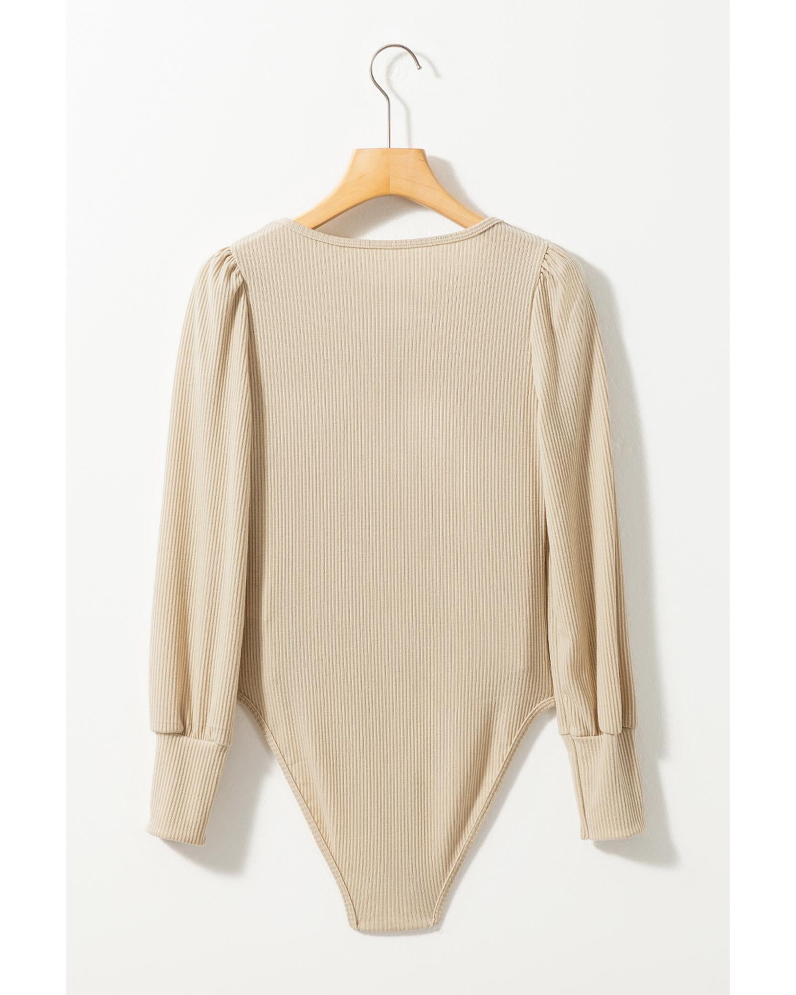 Apricot Ribbed Balloon Sleeve Bodysuit - XL 7