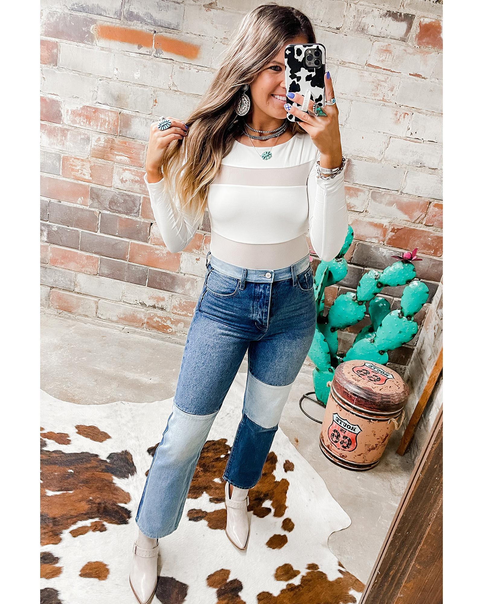 Azura Exchange White Mesh Patchwork Long Sleeve Bodysuit - XL 5