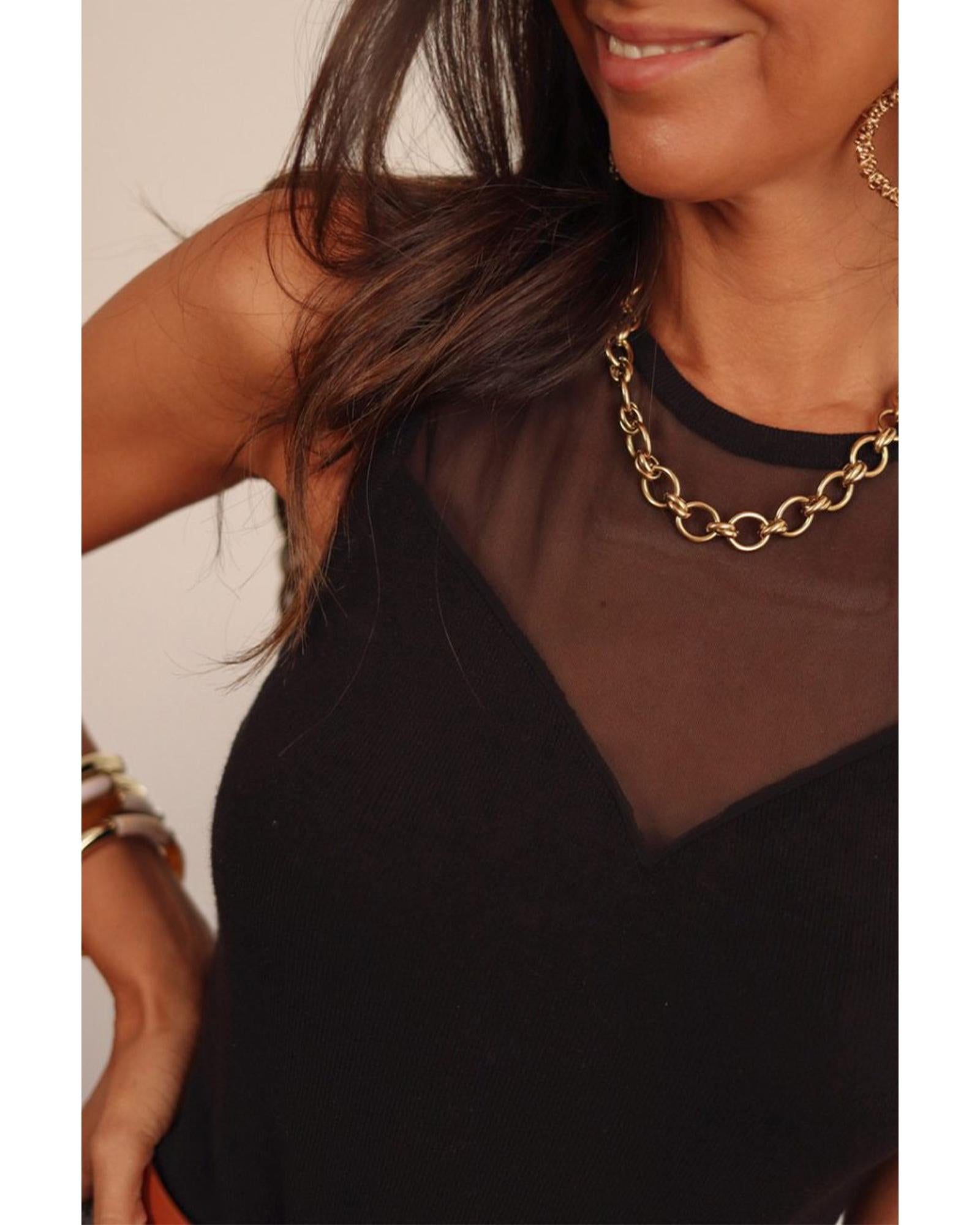 Black Mesh Patchwork Sleeveless Bodysuit - L 4