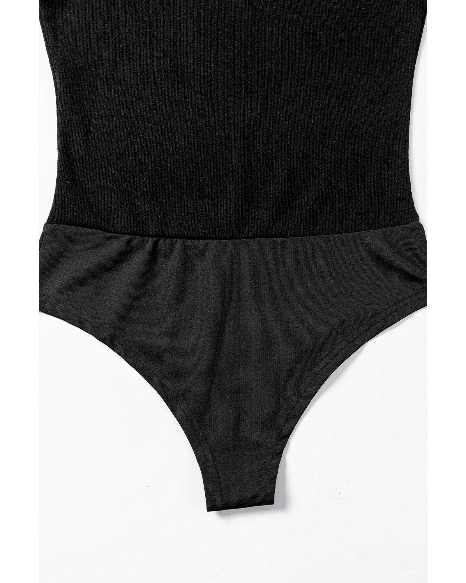Black Mesh Patchwork Sleeveless Bodysuit - XL 8
