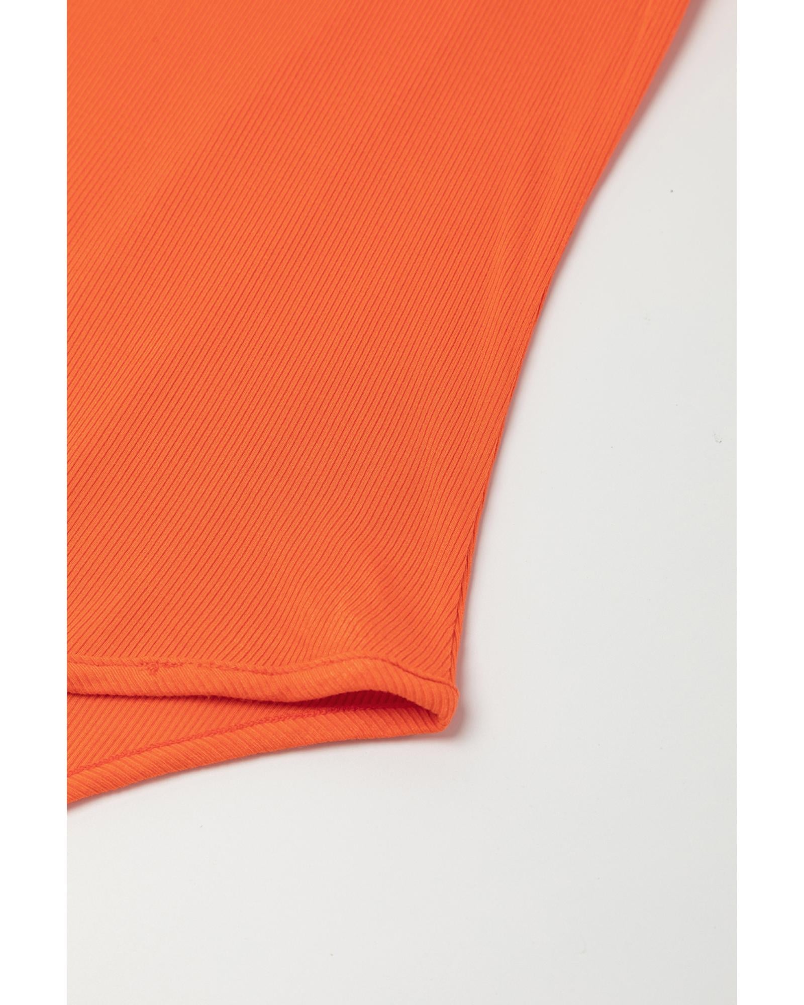 Orange Ribbed Knit Tiered Ruffled Sleeve Bodysuit - M 8