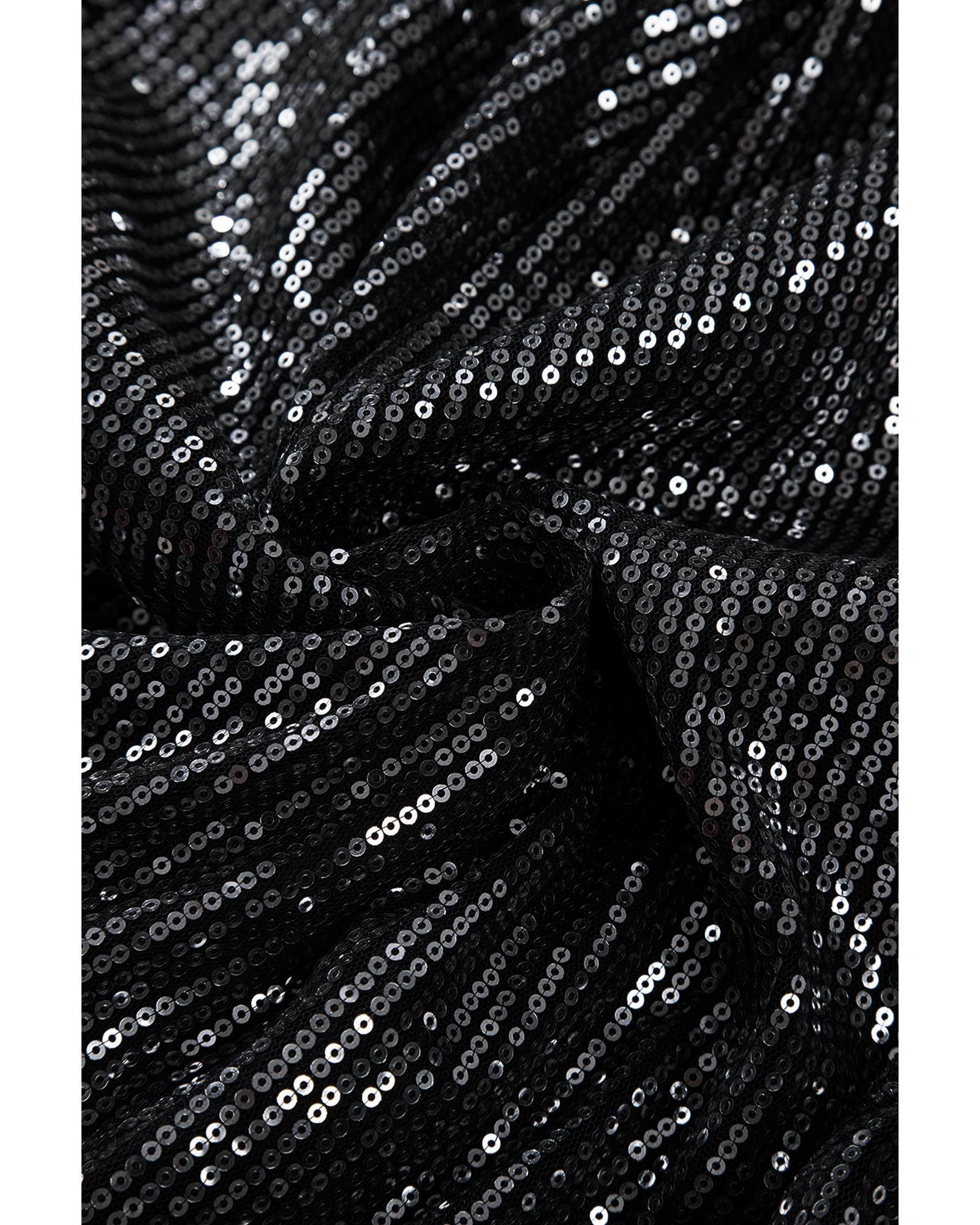 Black Sequin Mesh Long Sleeve Surplice Neck Bodysuit - L 6