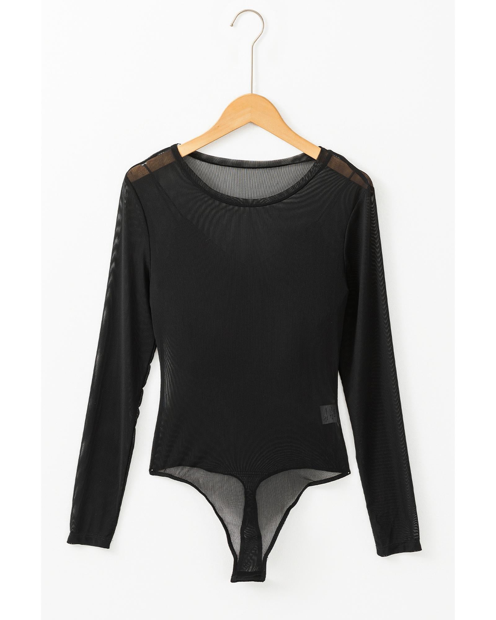 Black Mesh Long Sleeve Slim Fit Bodysuit - L 6