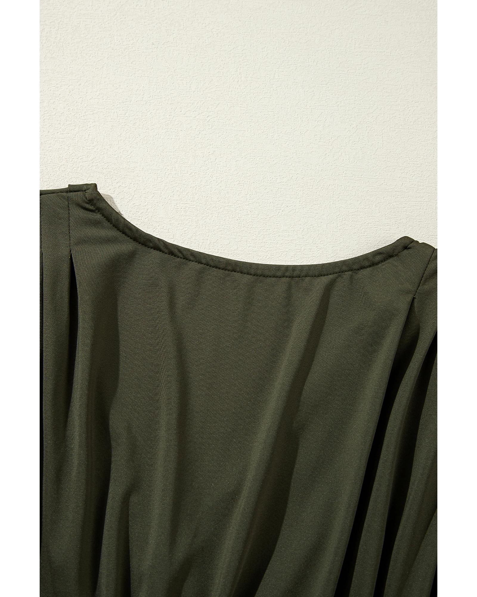 Moss Green Ruched Wrap V Neck Long Sleeve Bodysuit - S 6