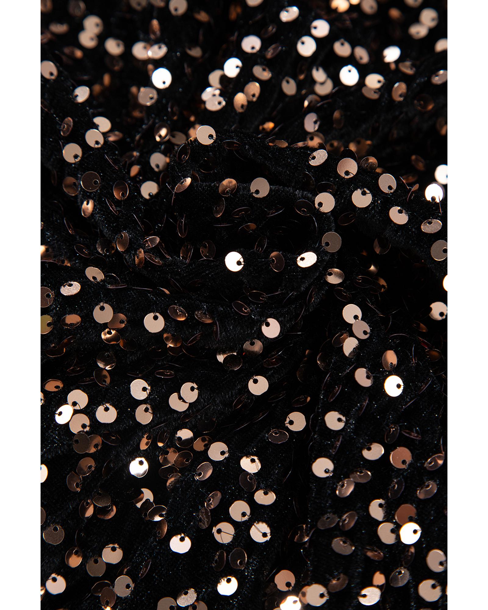 Black Deep V Back Sequin Puff Sleeve Bodysuit - XL 4