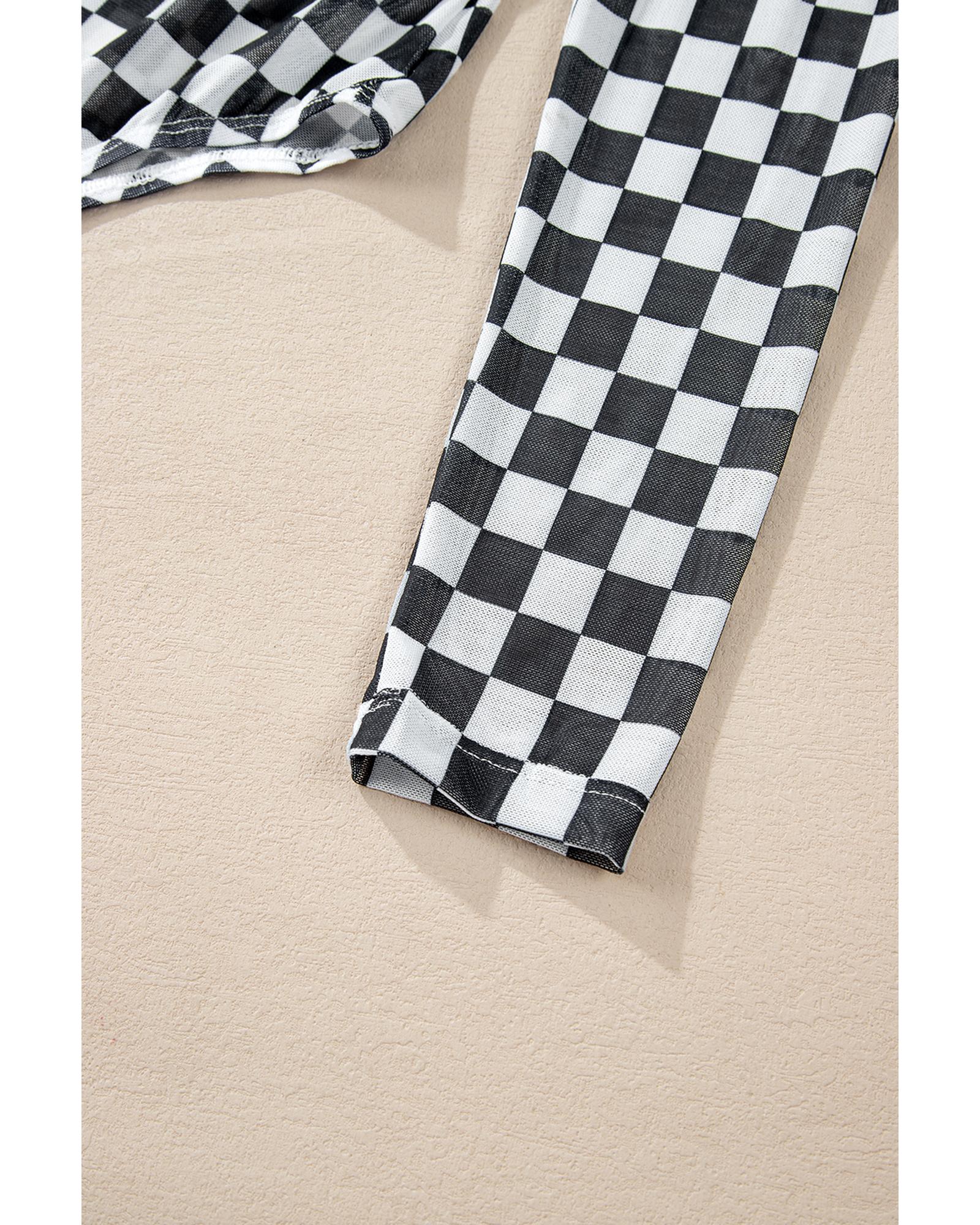 Black Checkered Printed Long Sleeve High Neck Bodysuit - S 5