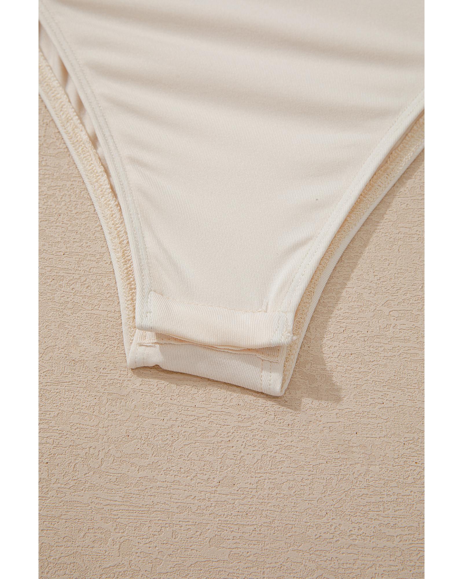 Beige Sequin Long Sleeve Wrap V Neck Bodysuit - M 8