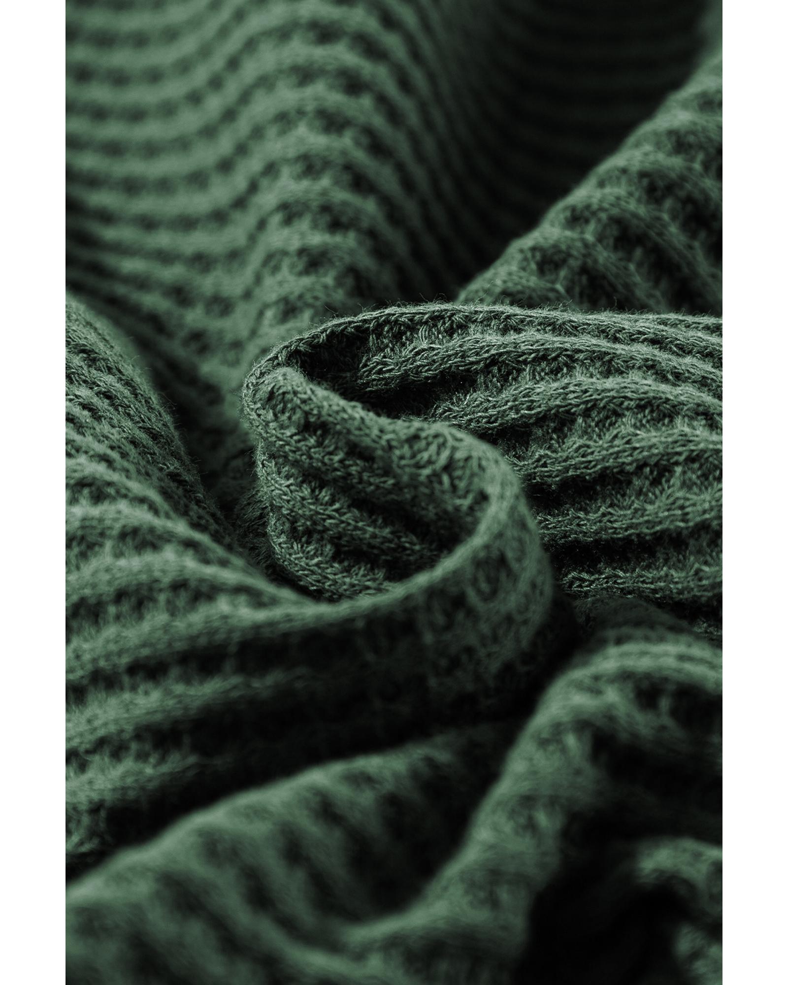 Blackish Green Waffle Knit Slim Fit Wrap V Neck Bodysuit - L 5