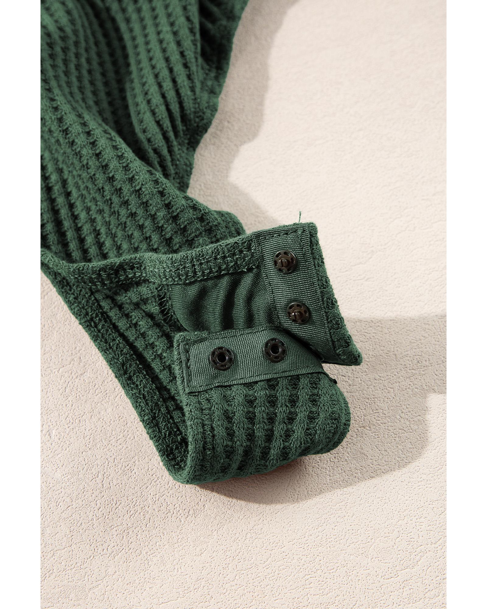Blackish Green Waffle Knit Slim Fit Wrap V Neck Bodysuit - L 8