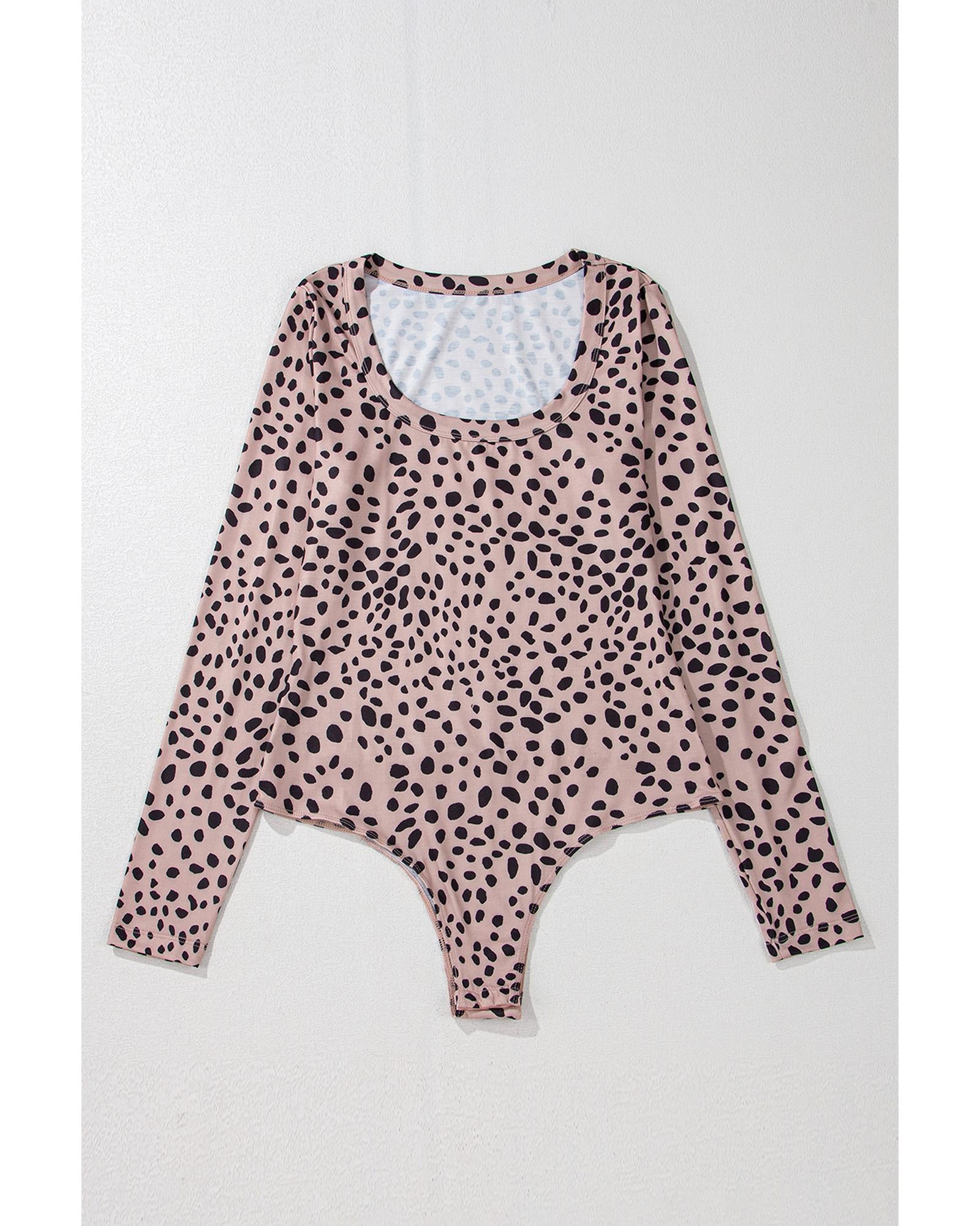 Smoke Gray Leopard Print Long Sleeve Scoop Neck Slim Fit Bodysuit - XL