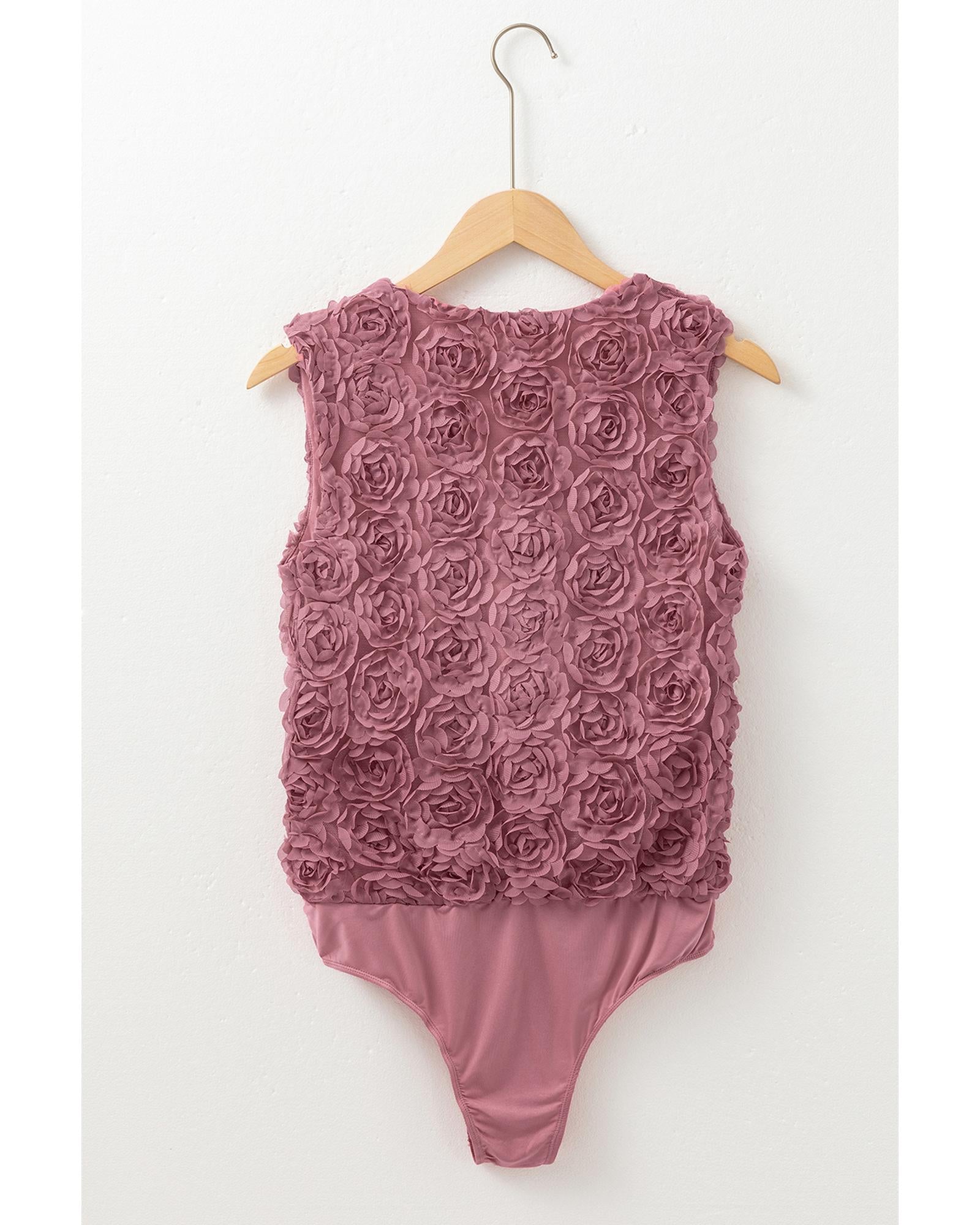 Heather Floral Textured V Neck Wrapped Sleeveless Bodysuit - M 8