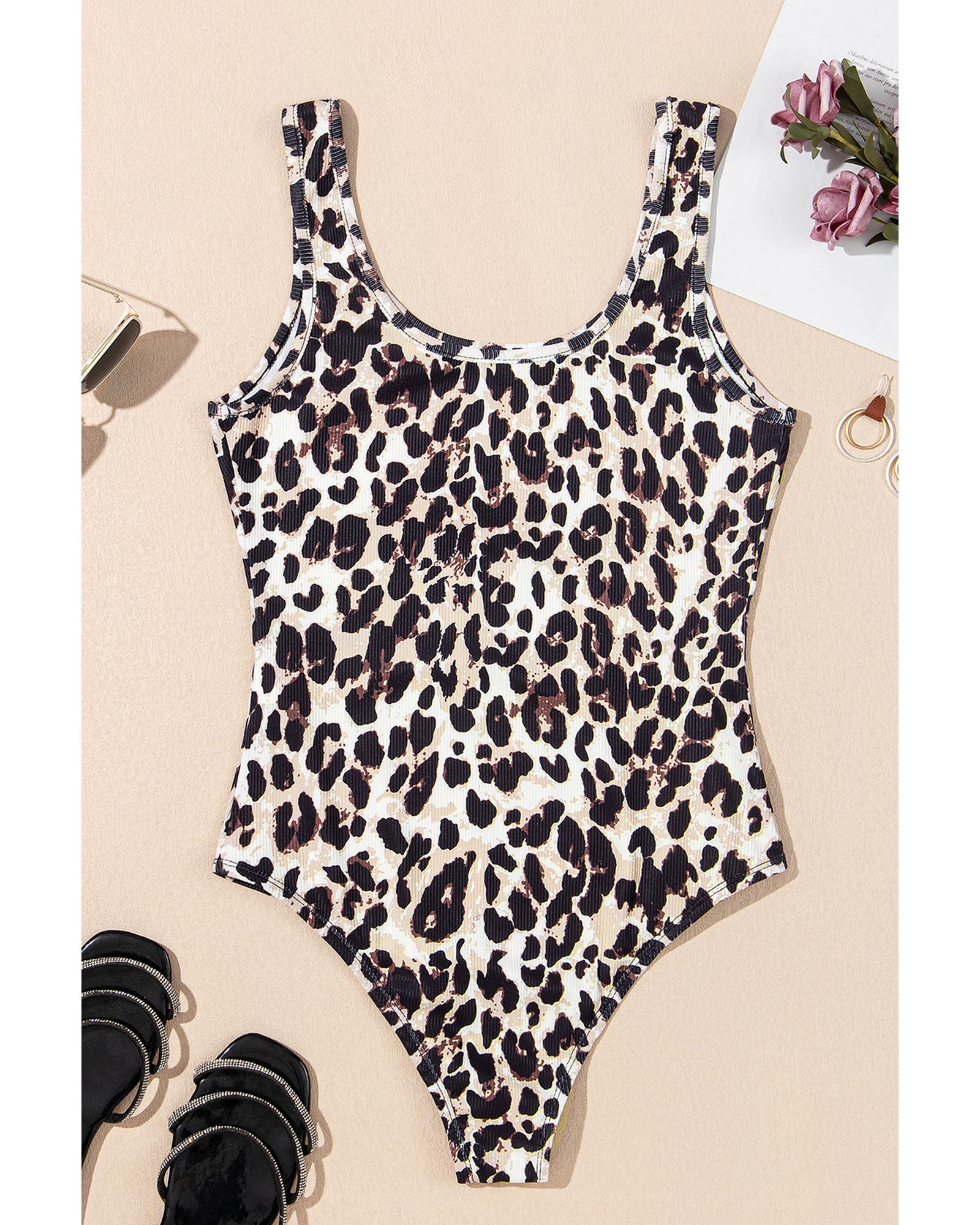 Brown Leopard Print U Neck Sleeveless Bodysuit - L 7