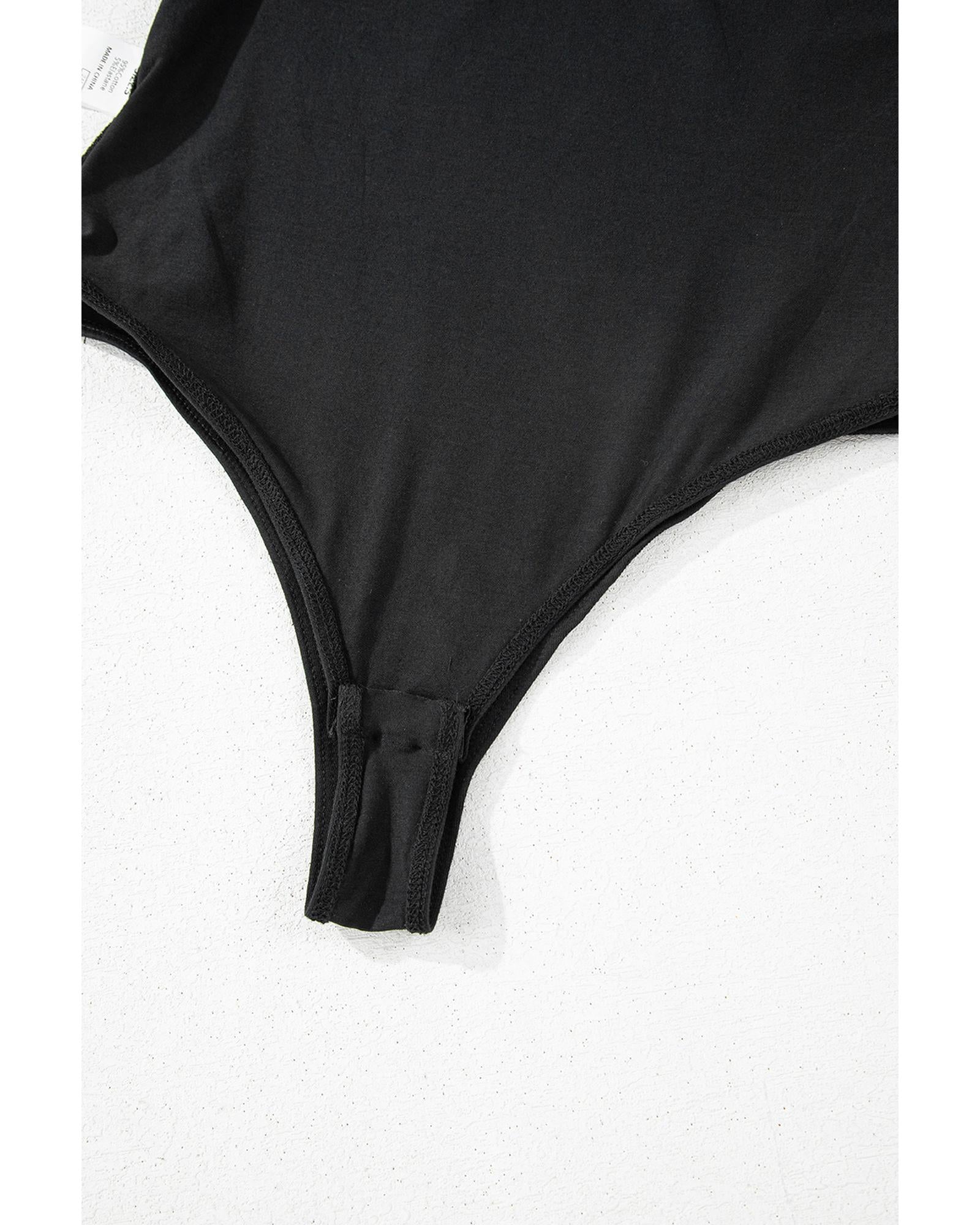 Black Solid Color Pleated One Shoulder Bodysuit - XL