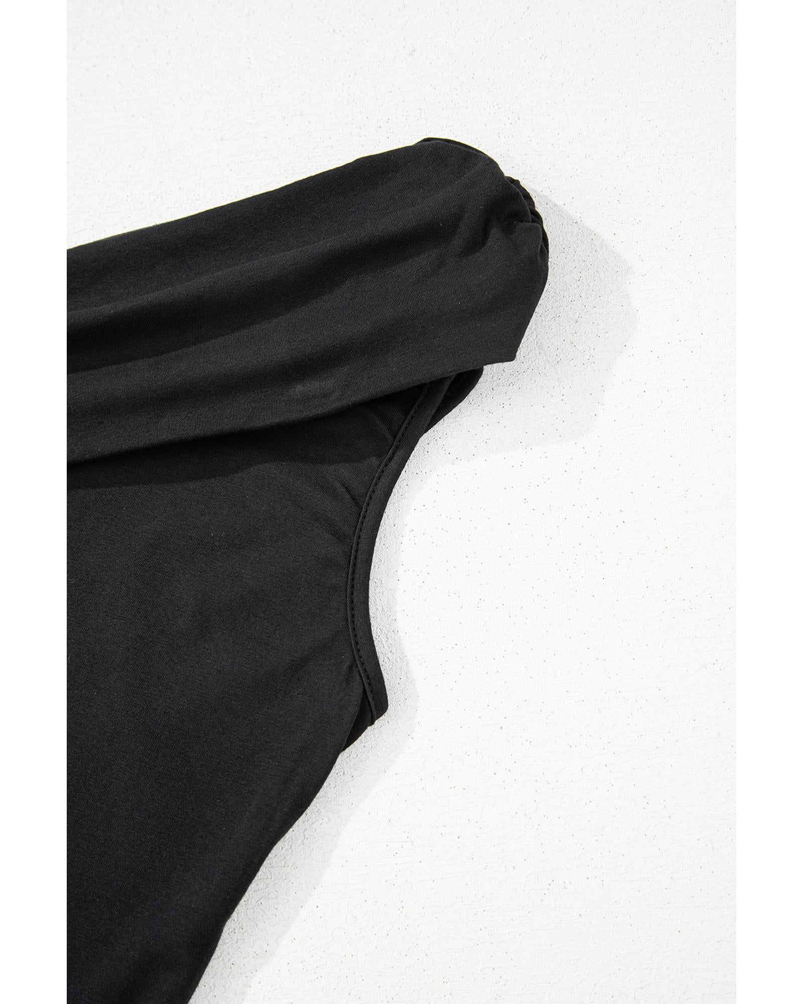 Black Solid Color Pleated One Shoulder Bodysuit - XL 8