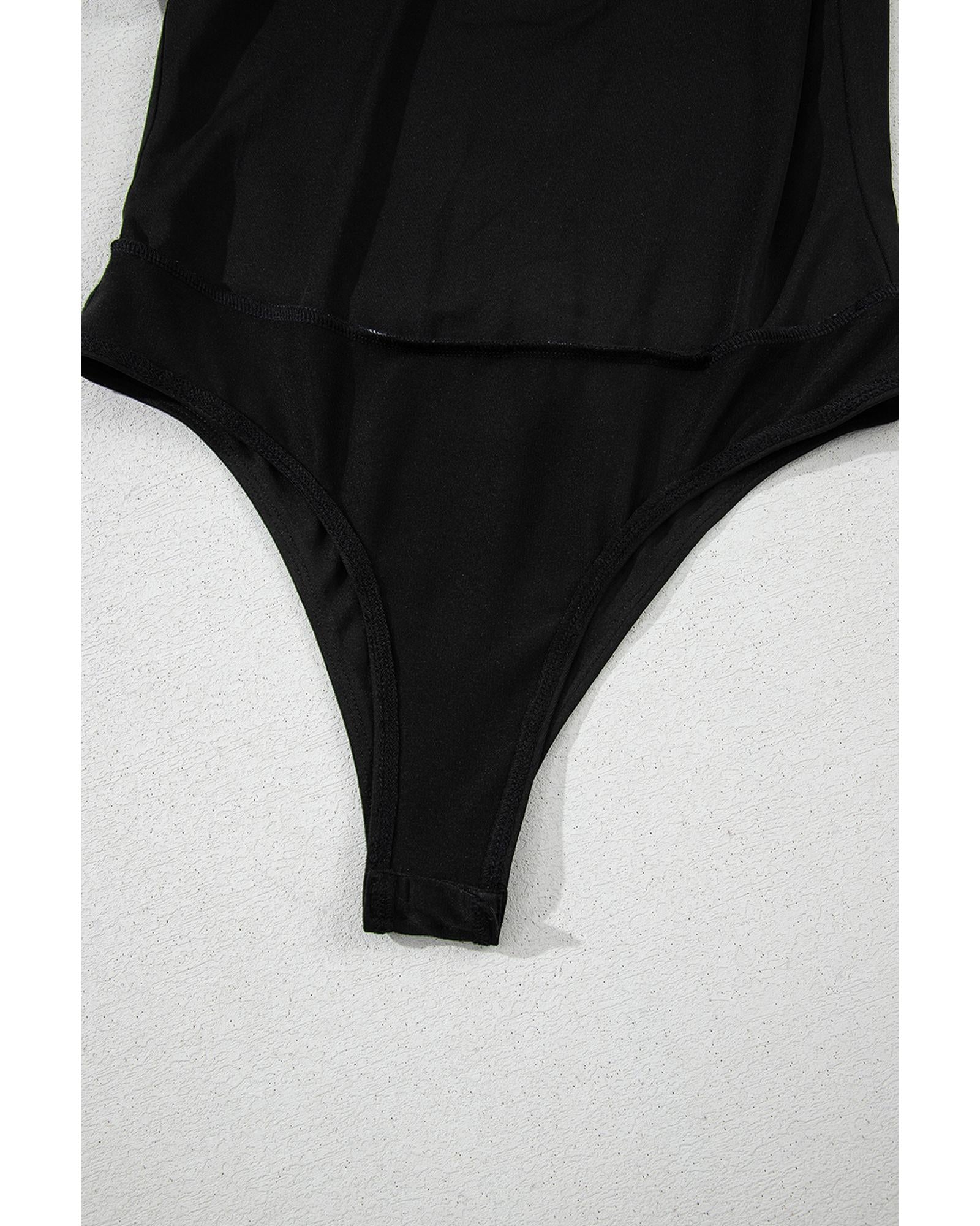 Black Heart Shape Mesh Patchwork Square Neck Bodysuit - L 5