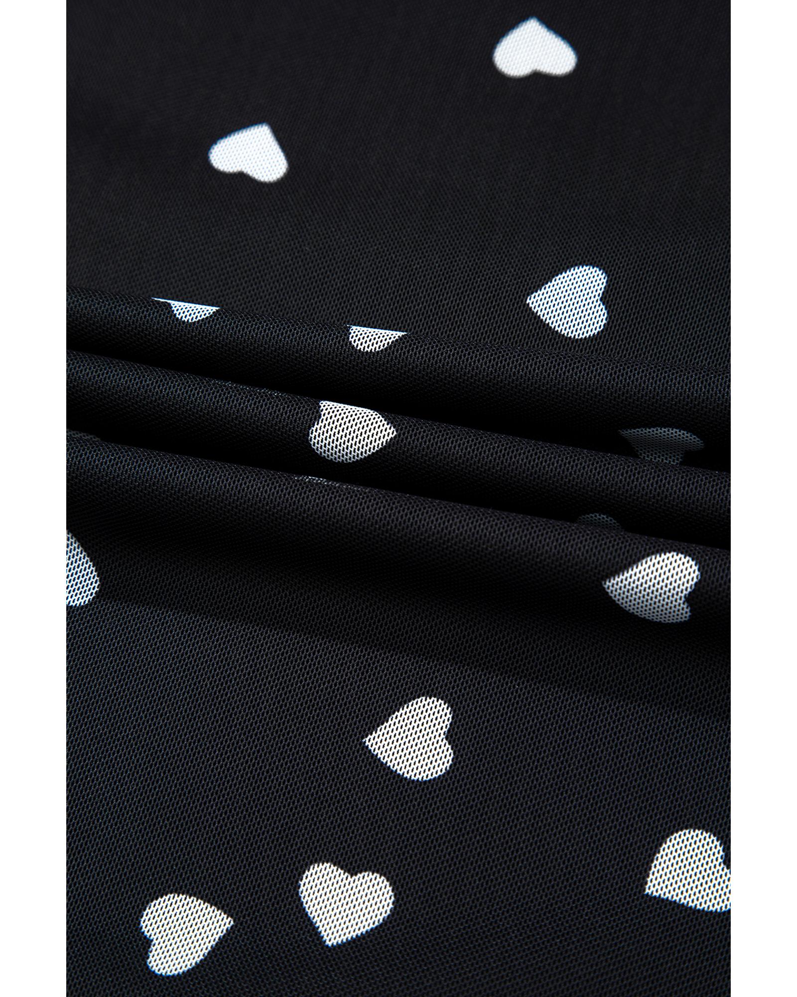 Black Heart Shape Mesh Patchwork Square Neck Bodysuit - M 8