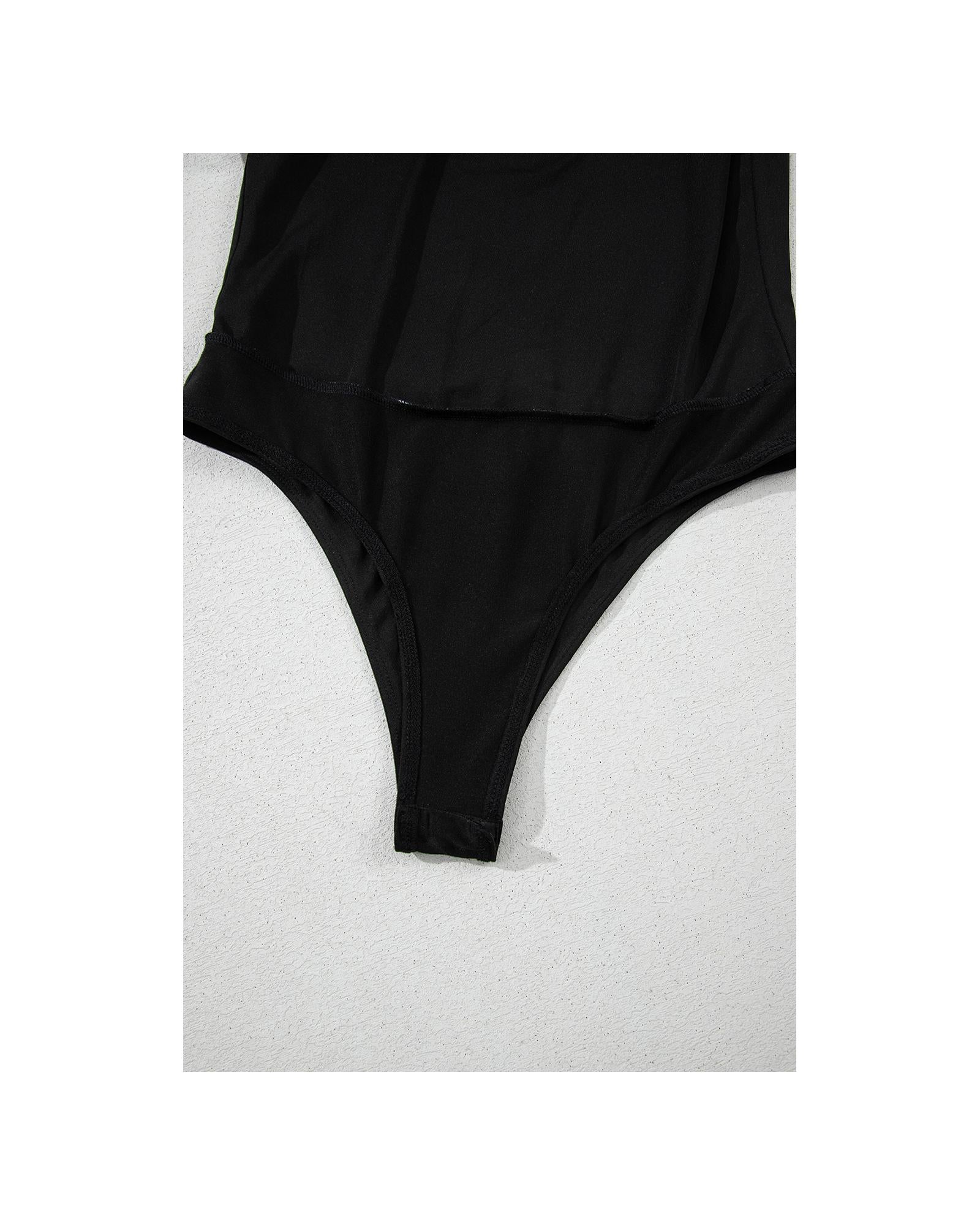 Black Heart Shape Mesh Patchwork Square Neck Bodysuit - XL 4