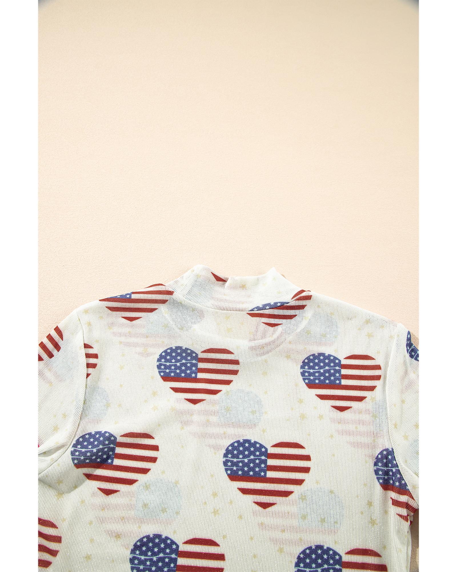 White Americana Glitter Mesh Long Sleeve Bodysuit - L 5