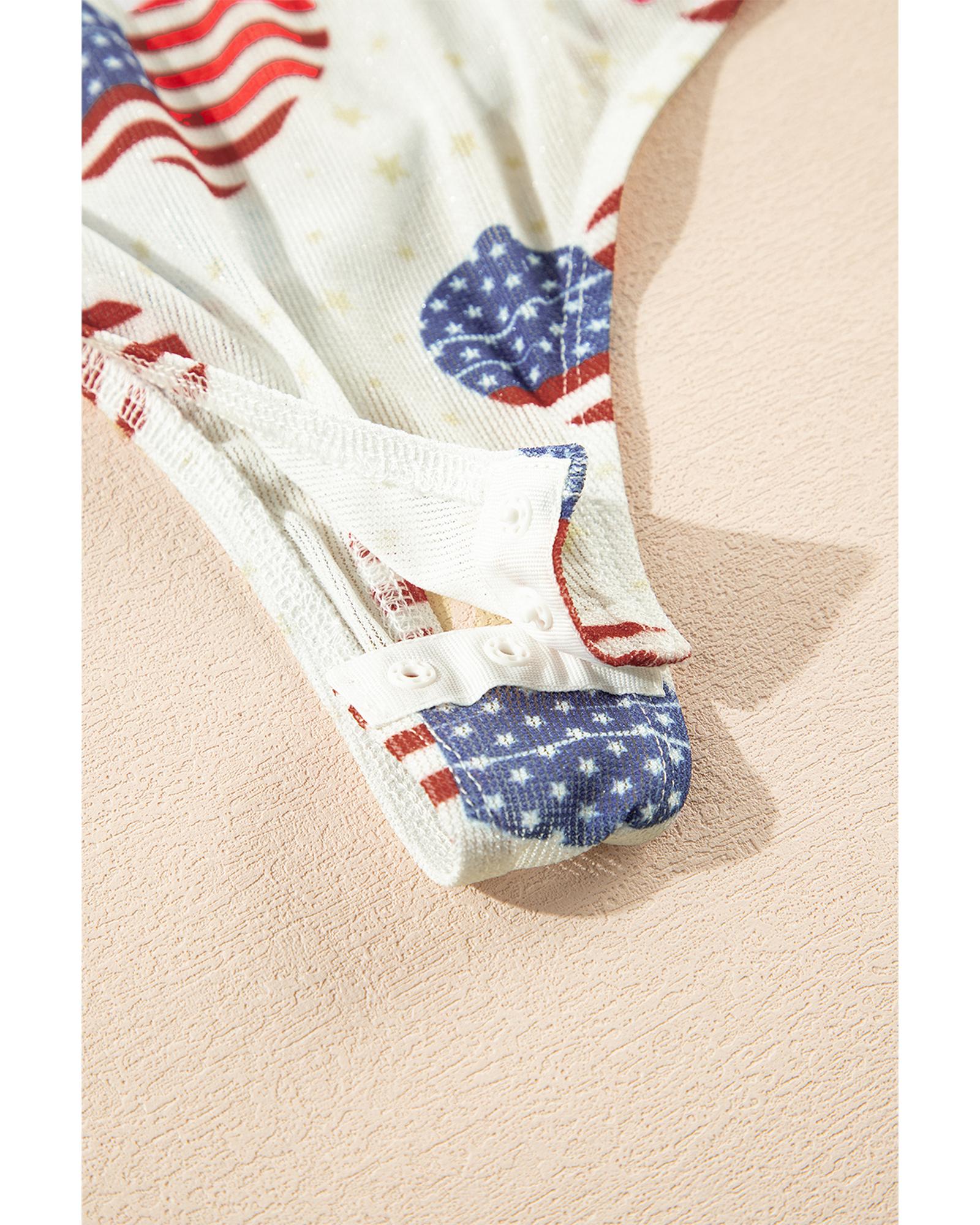White Americana Glitter Mesh Long Sleeve Bodysuit - XL 6