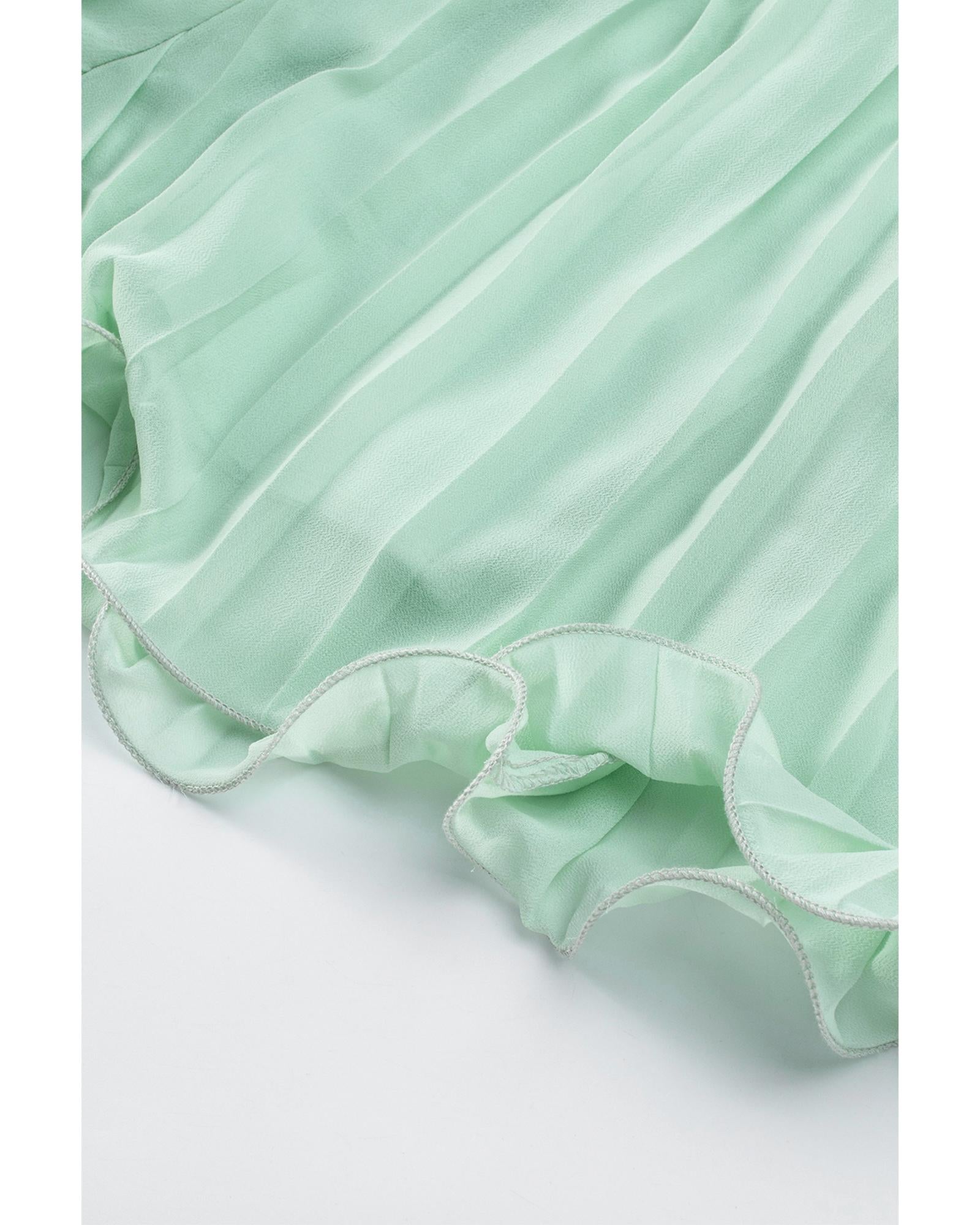 Green Pleated Ruffled Tie Waist Buttons V Neck Romper - M 7