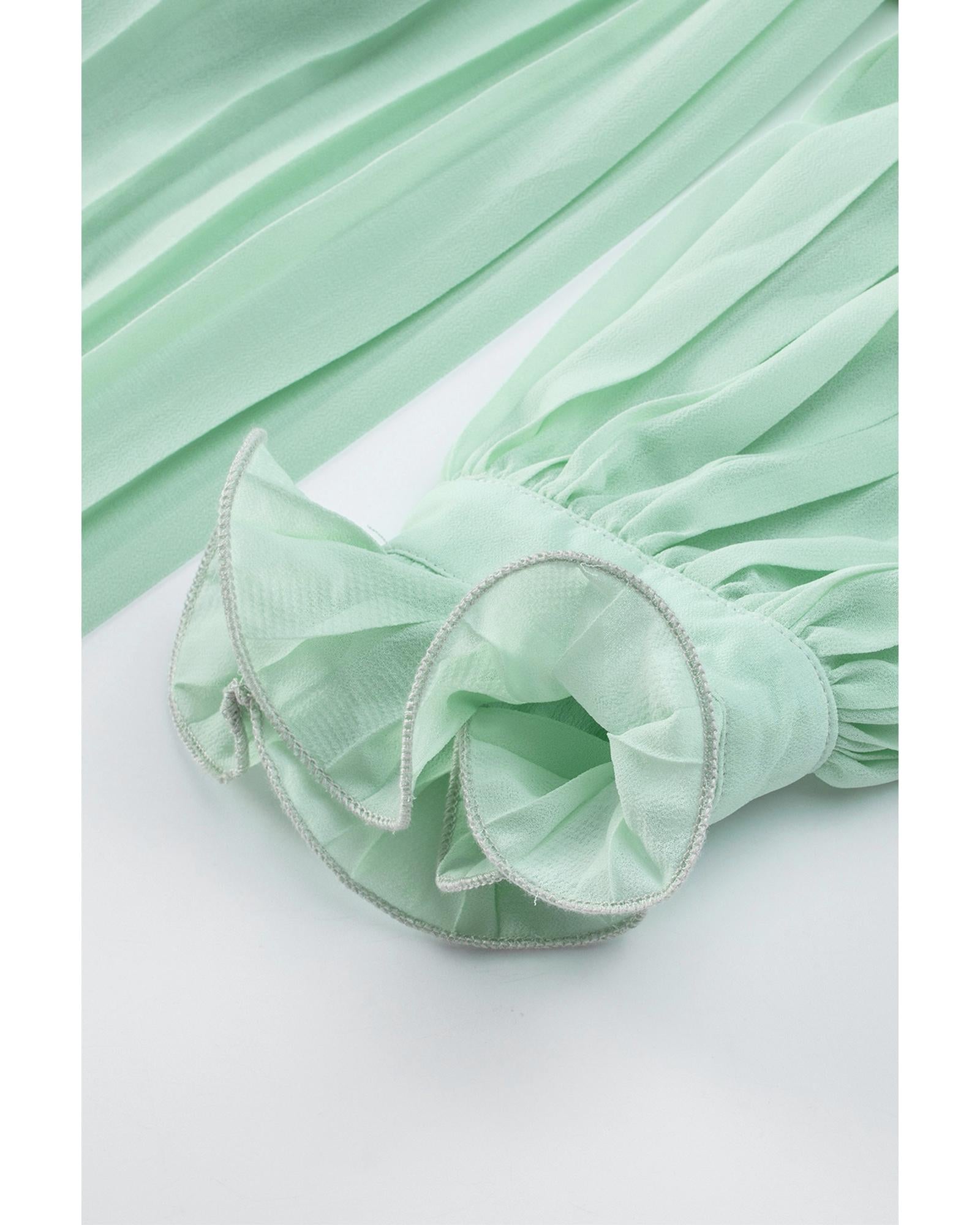 Green Pleated Ruffled Tie Waist Buttons V Neck Romper - M 8