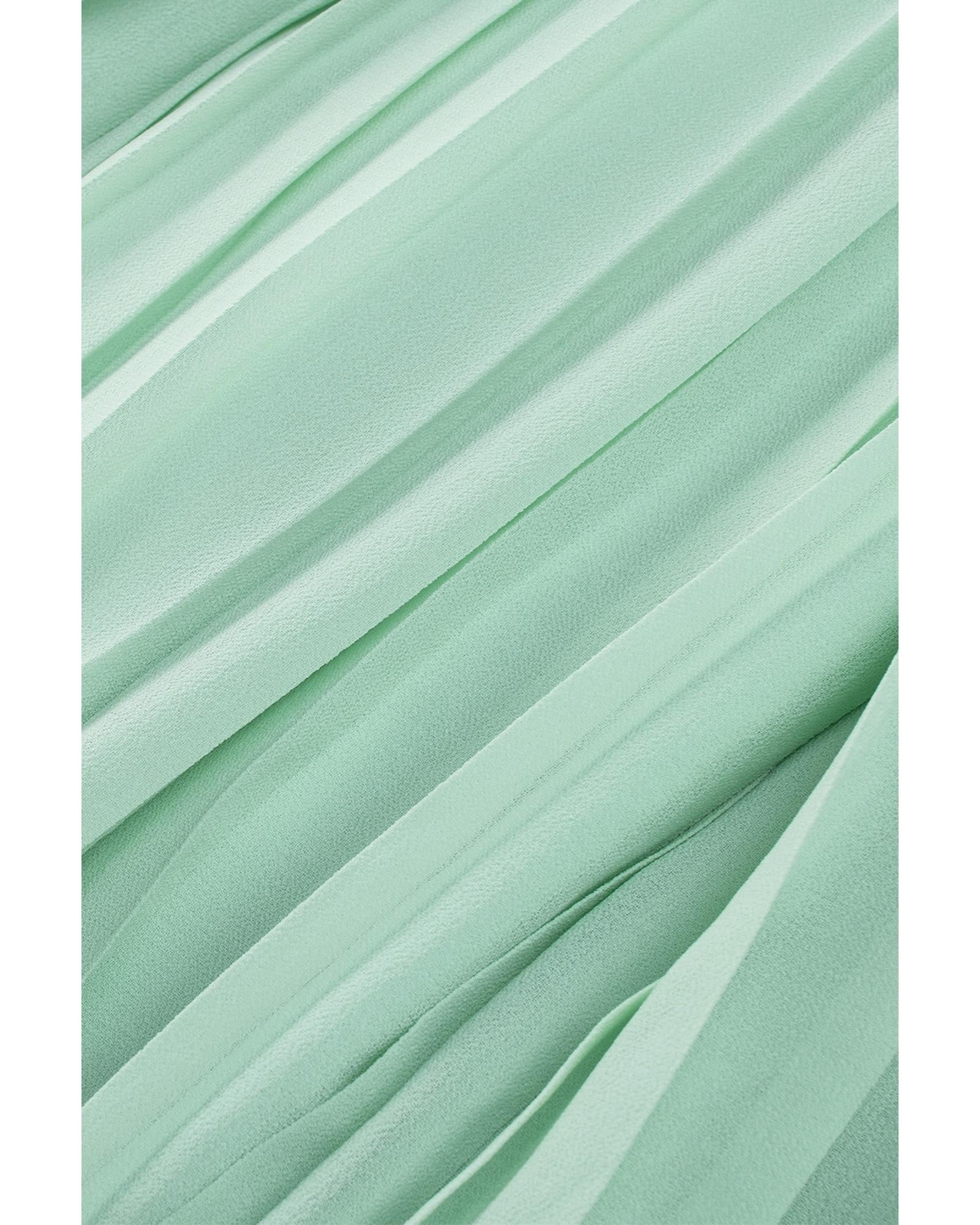 Green Pleated Ruffled Tie Waist Buttons V Neck Romper - S