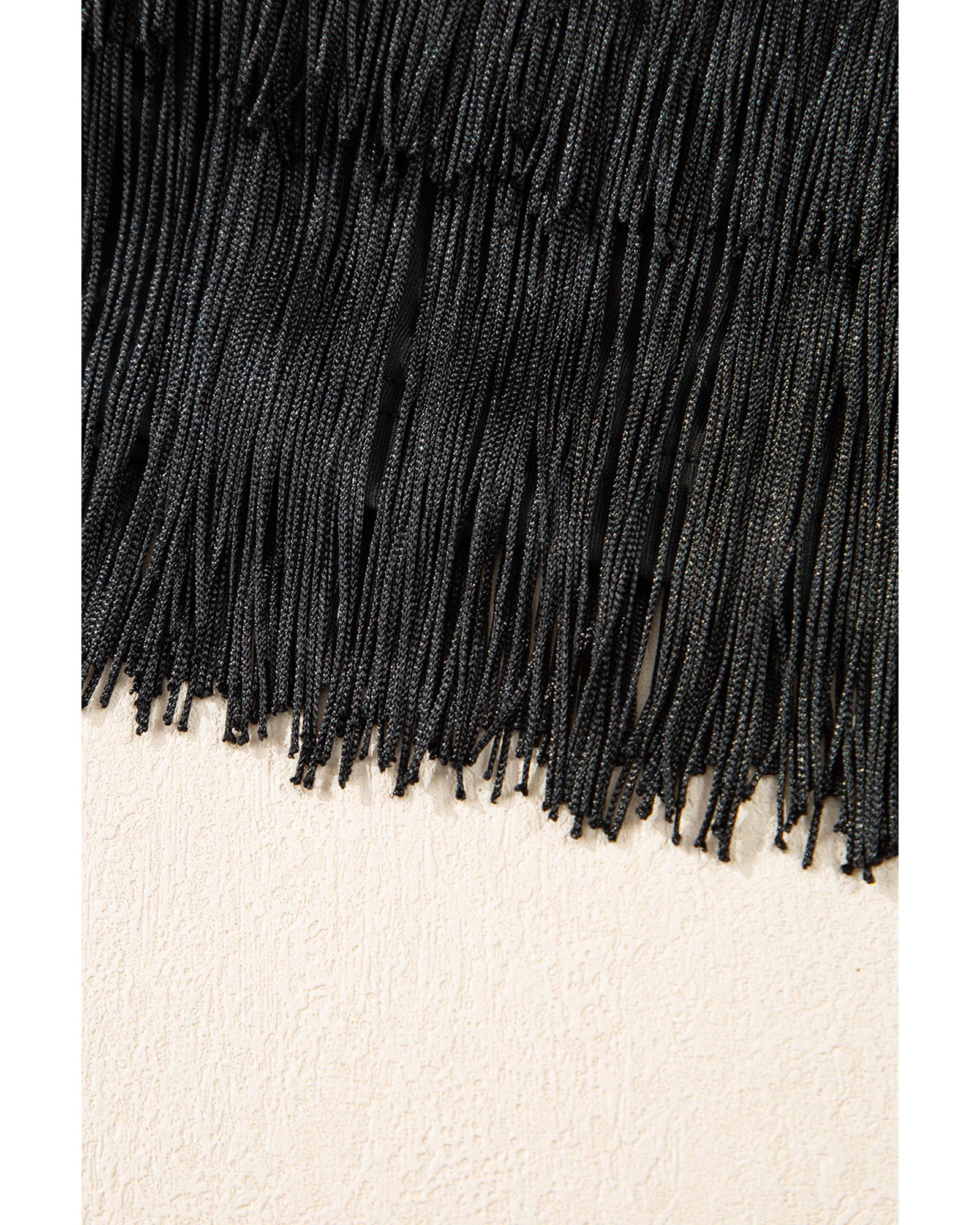 Black Tiered Fringe Trimmed Mini Skirt - L 8