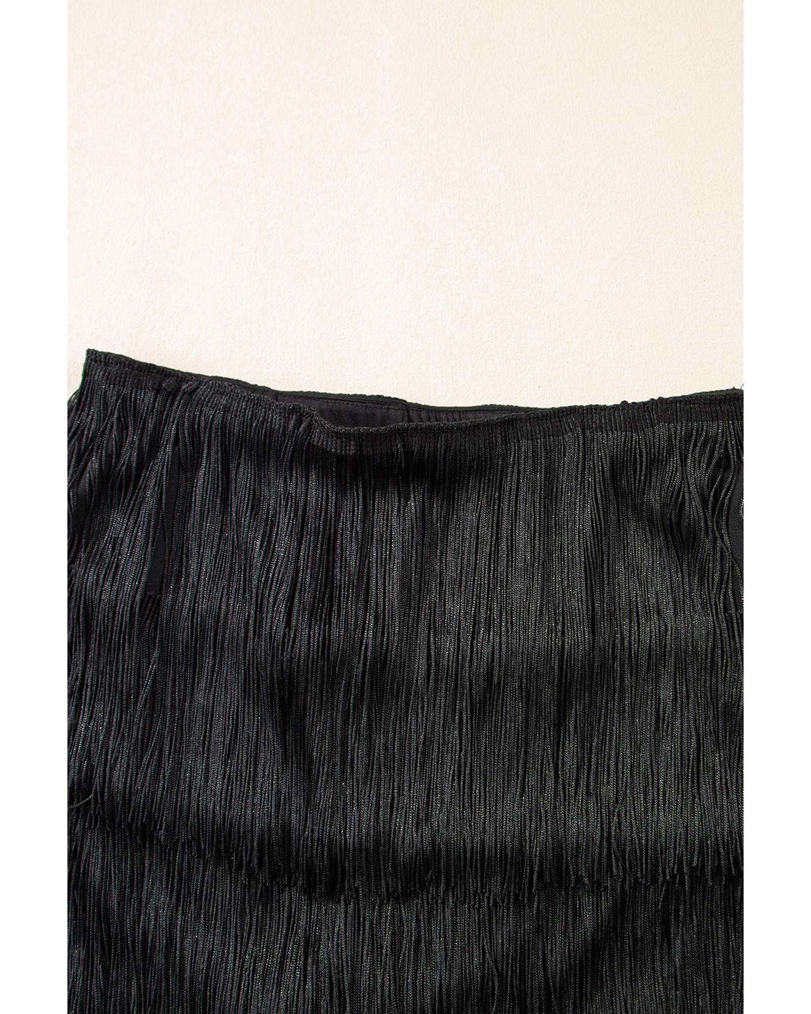 Black Tiered Fringe Trimmed Mini Skirt - S 7