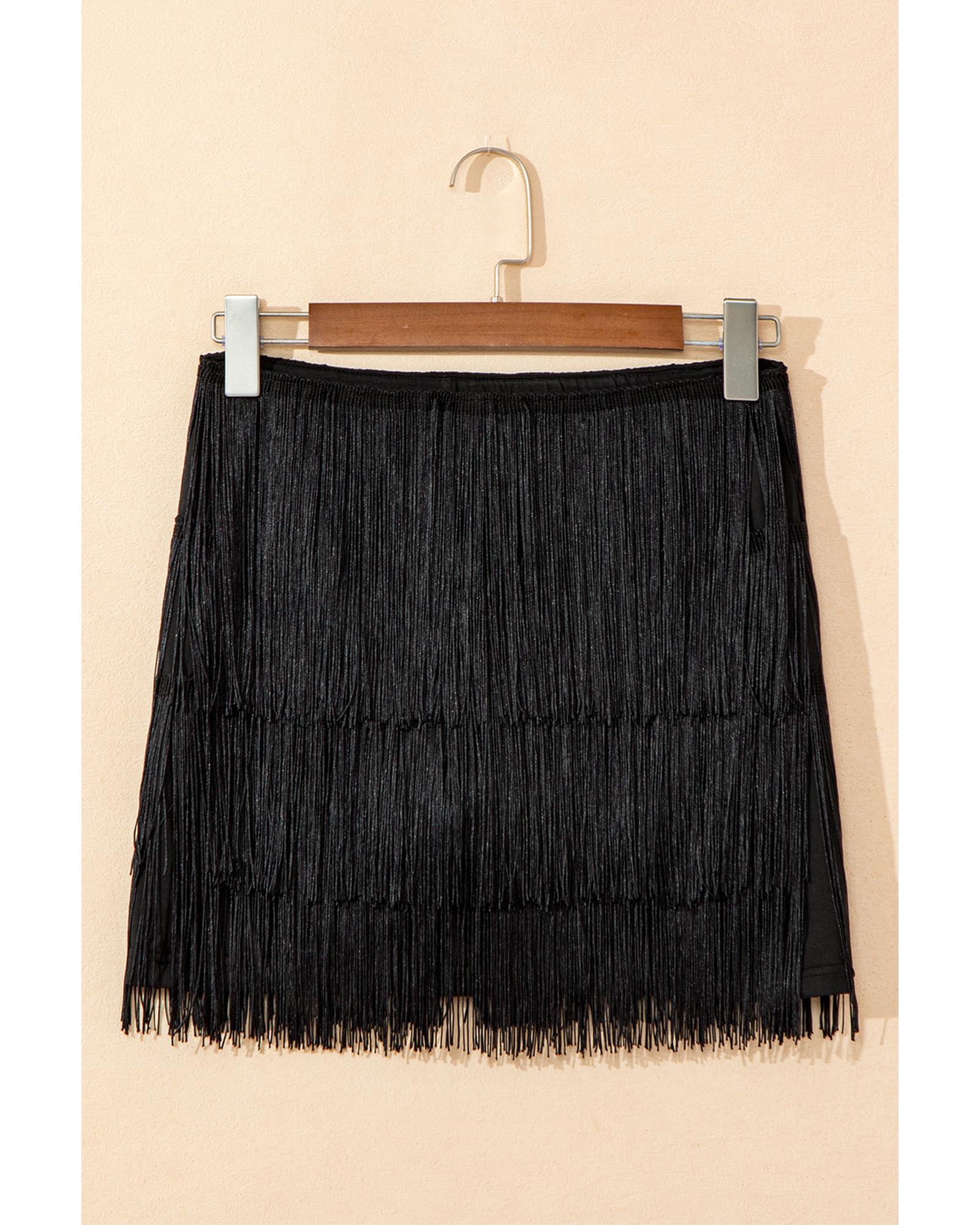 Black Tiered Fringe Trimmed Mini Skirt - XL 6