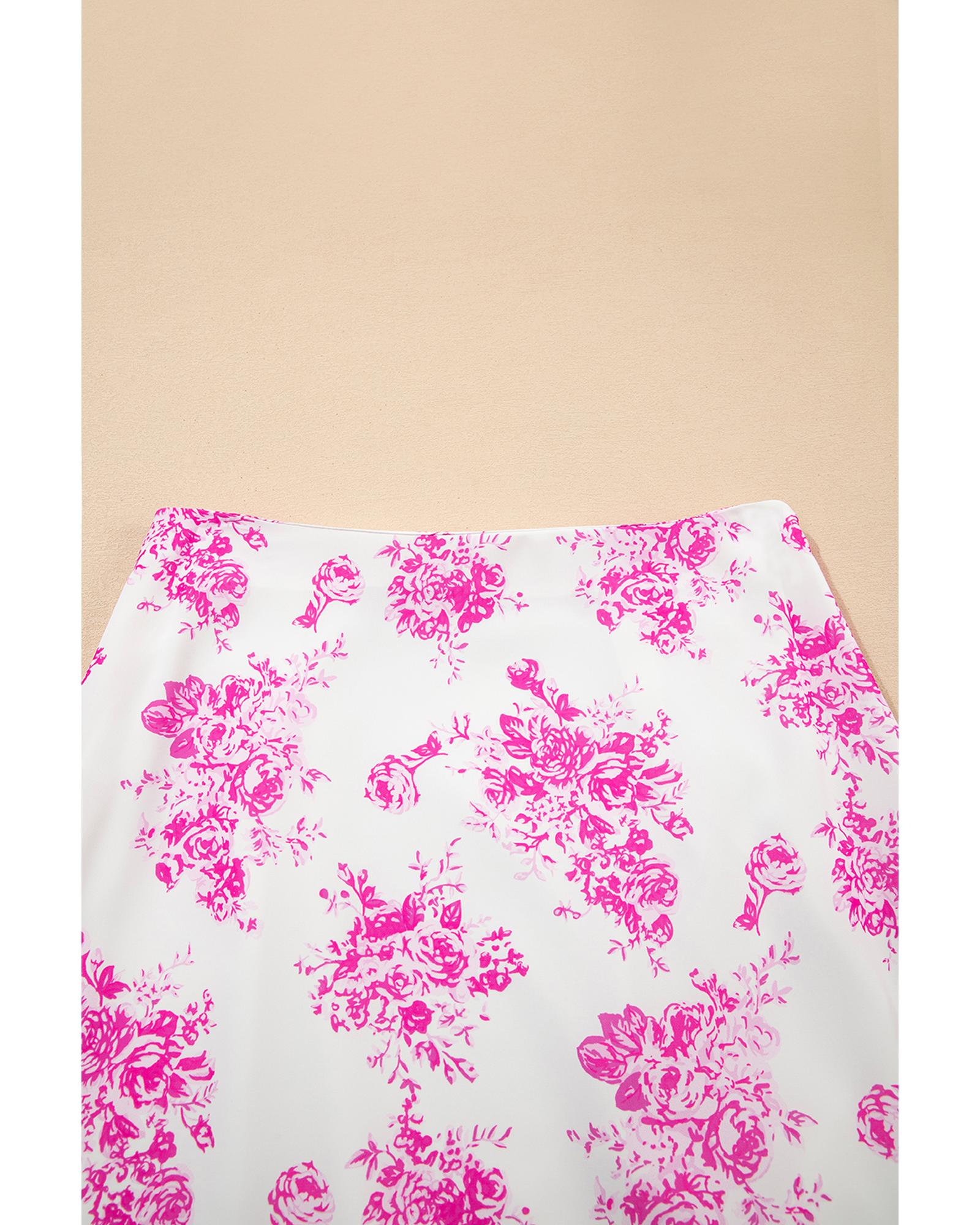 Rose Boho Floral High Waist Ruffle Split Maxi Skirt - M 6
