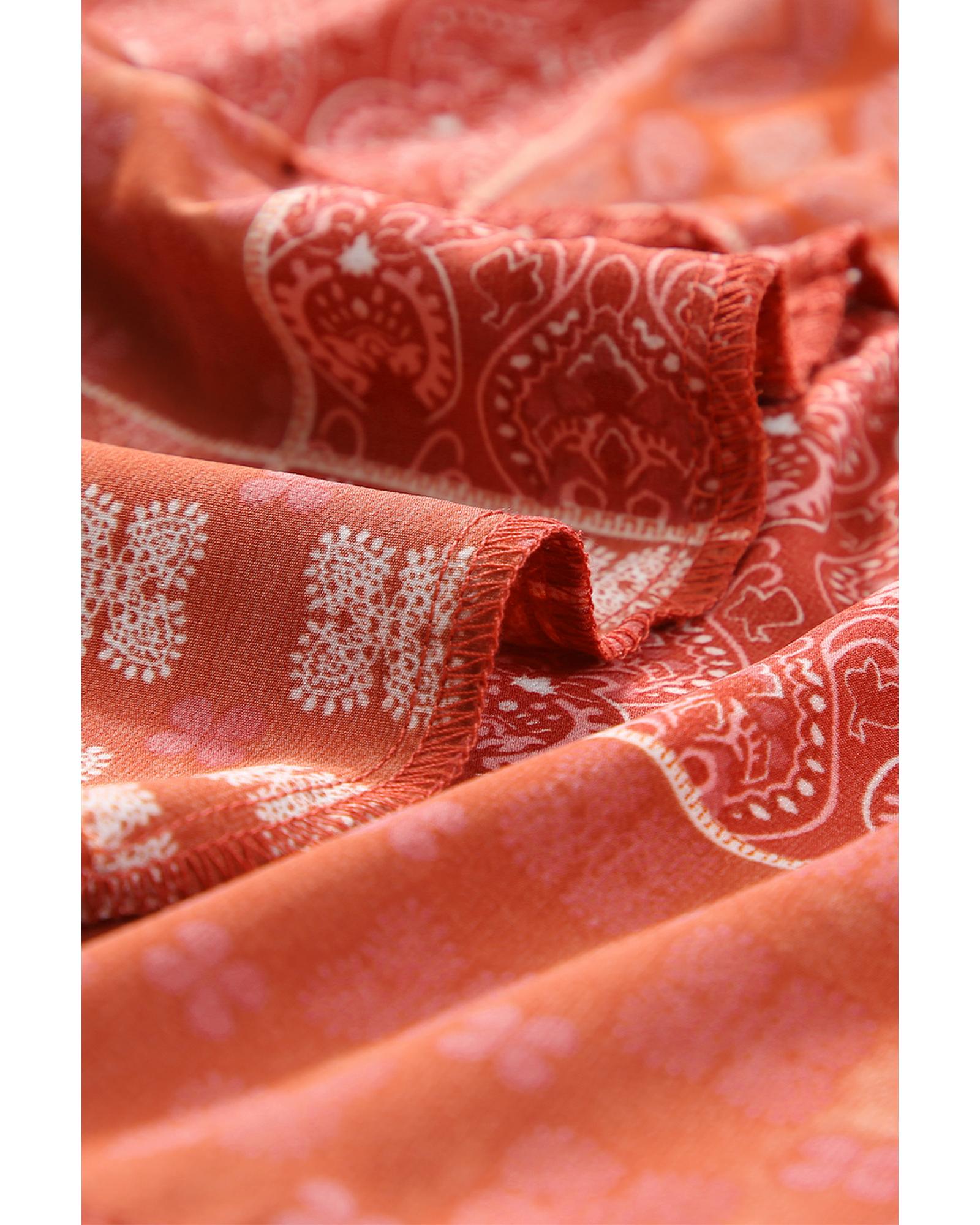Red Bohemian Mix Print Long Flared Skirt - L 6