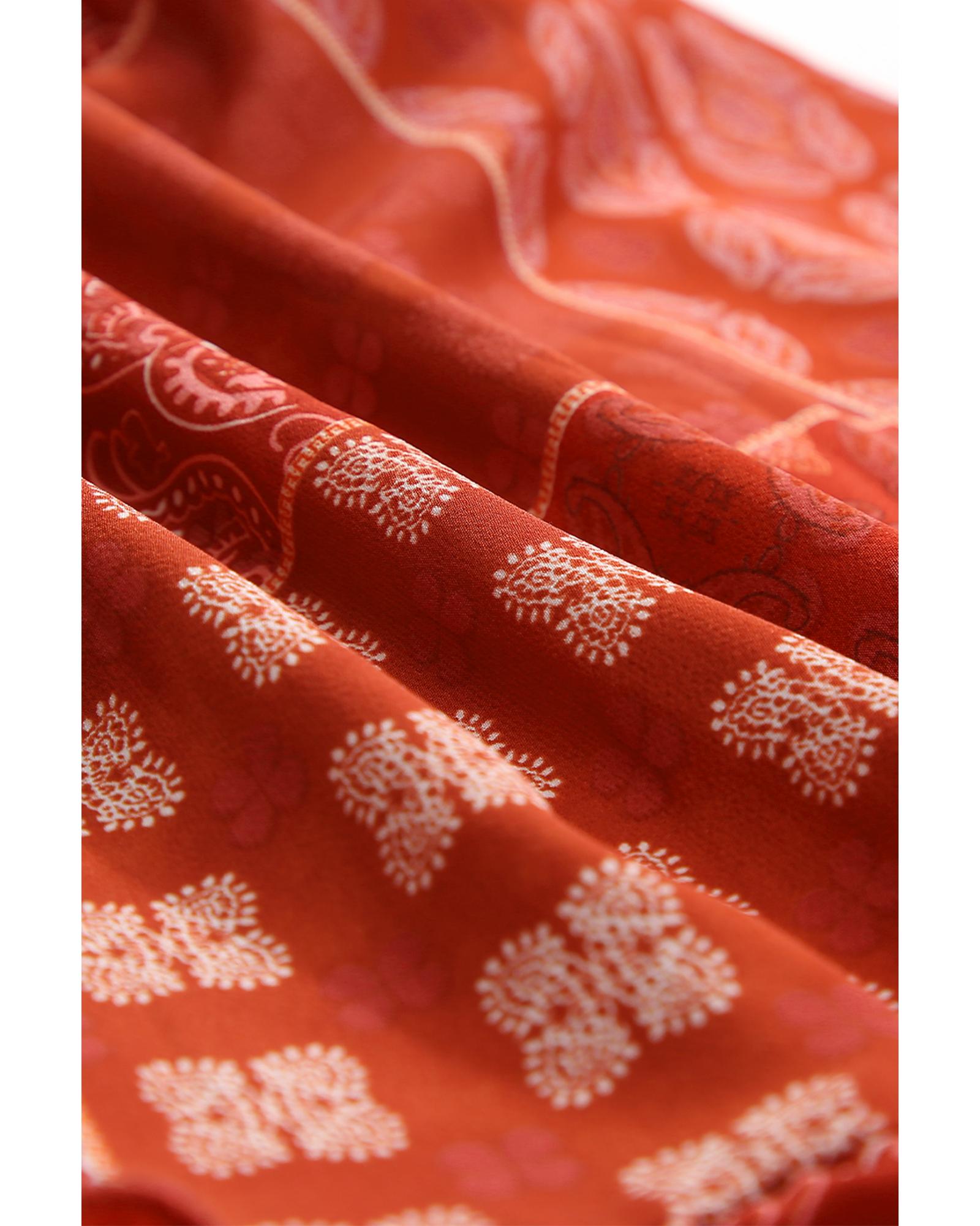 Red Bohemian Mix Print Long Flared Skirt - L 8