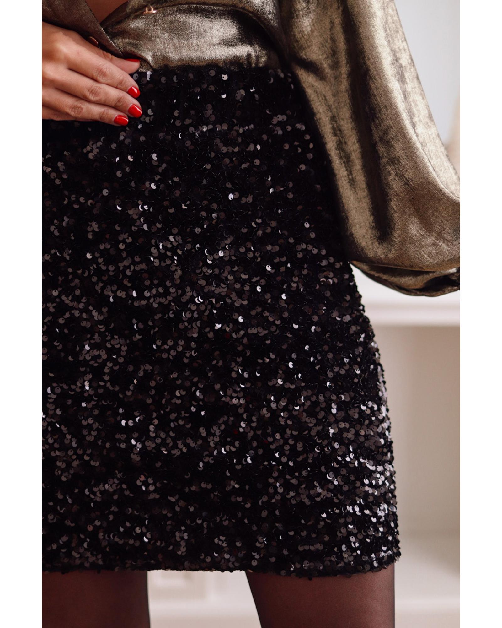 Black Sequin Bodycon Mini Skirt - L 20