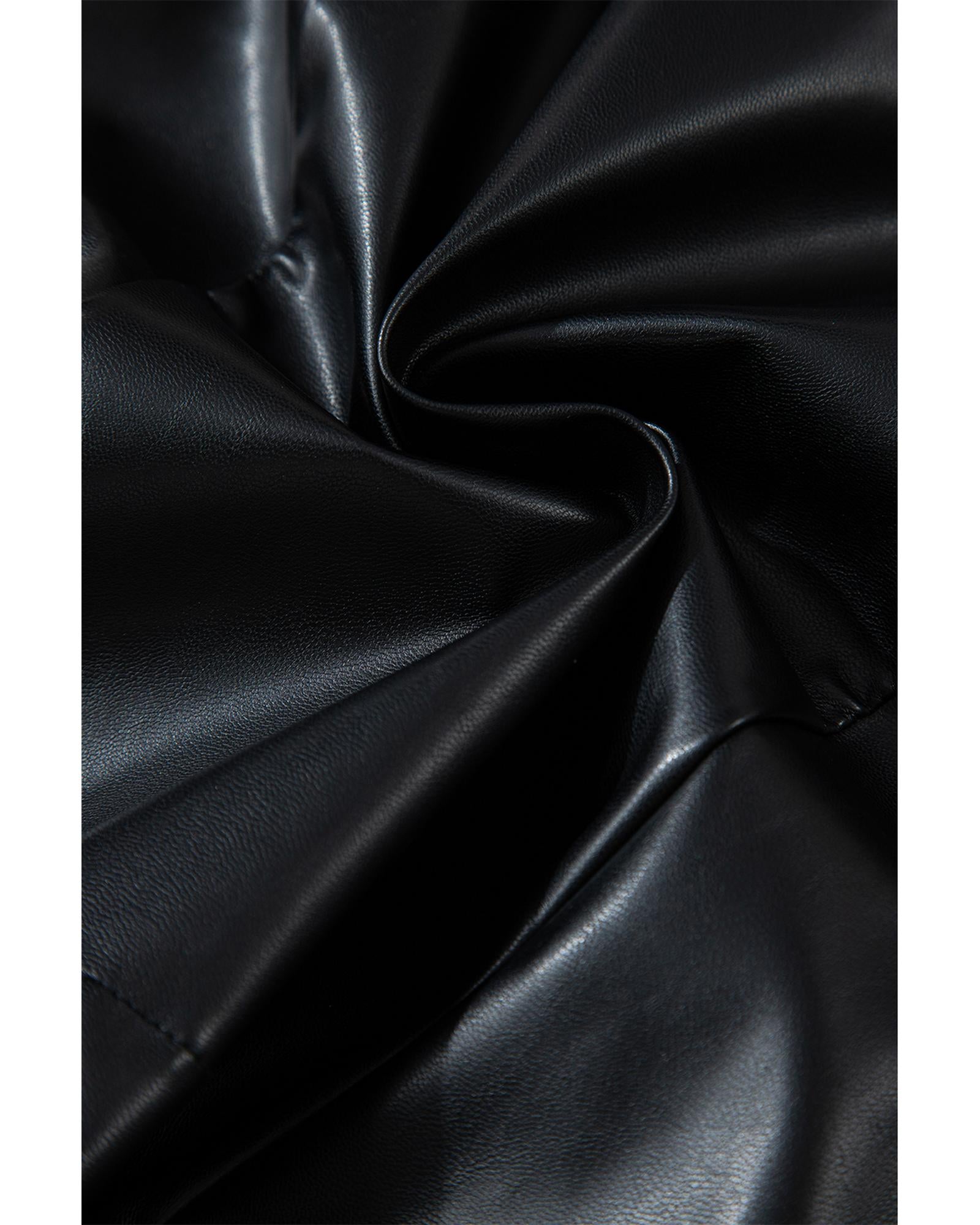 Black PU Leather Side Slits Slim Fit High Waist Mini Skirt - L 7
