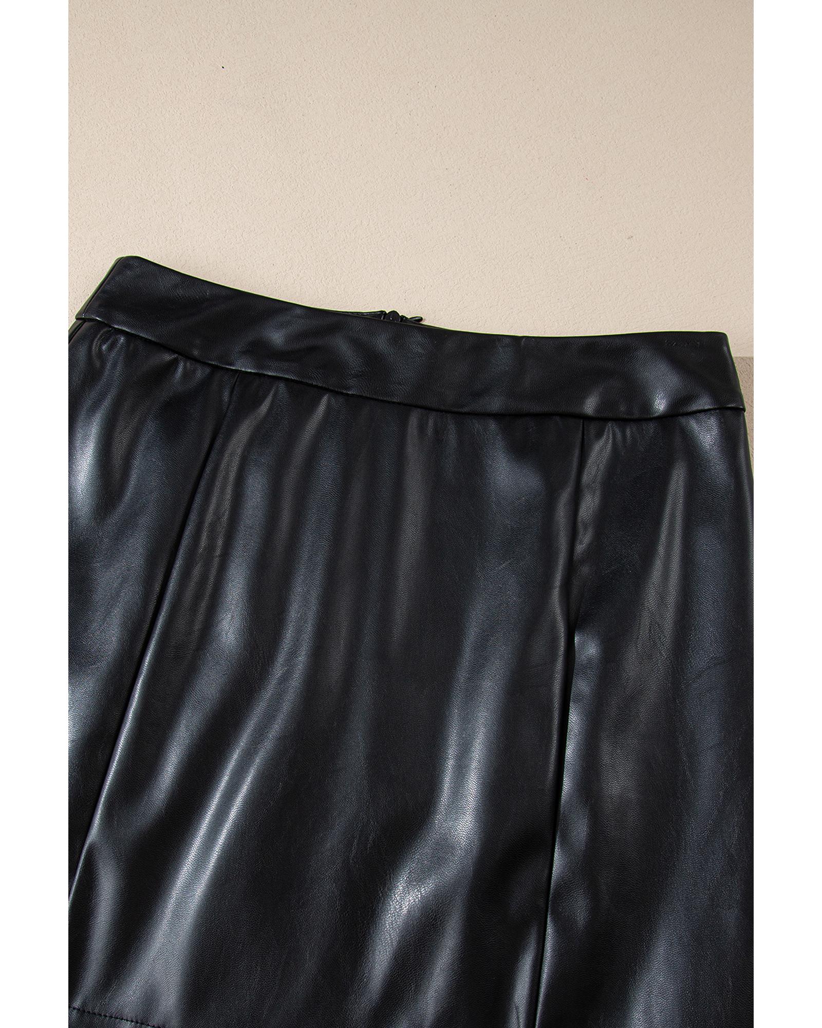 Black PU Leather Side Slits Slim Fit High Waist Mini Skirt - XL 3
