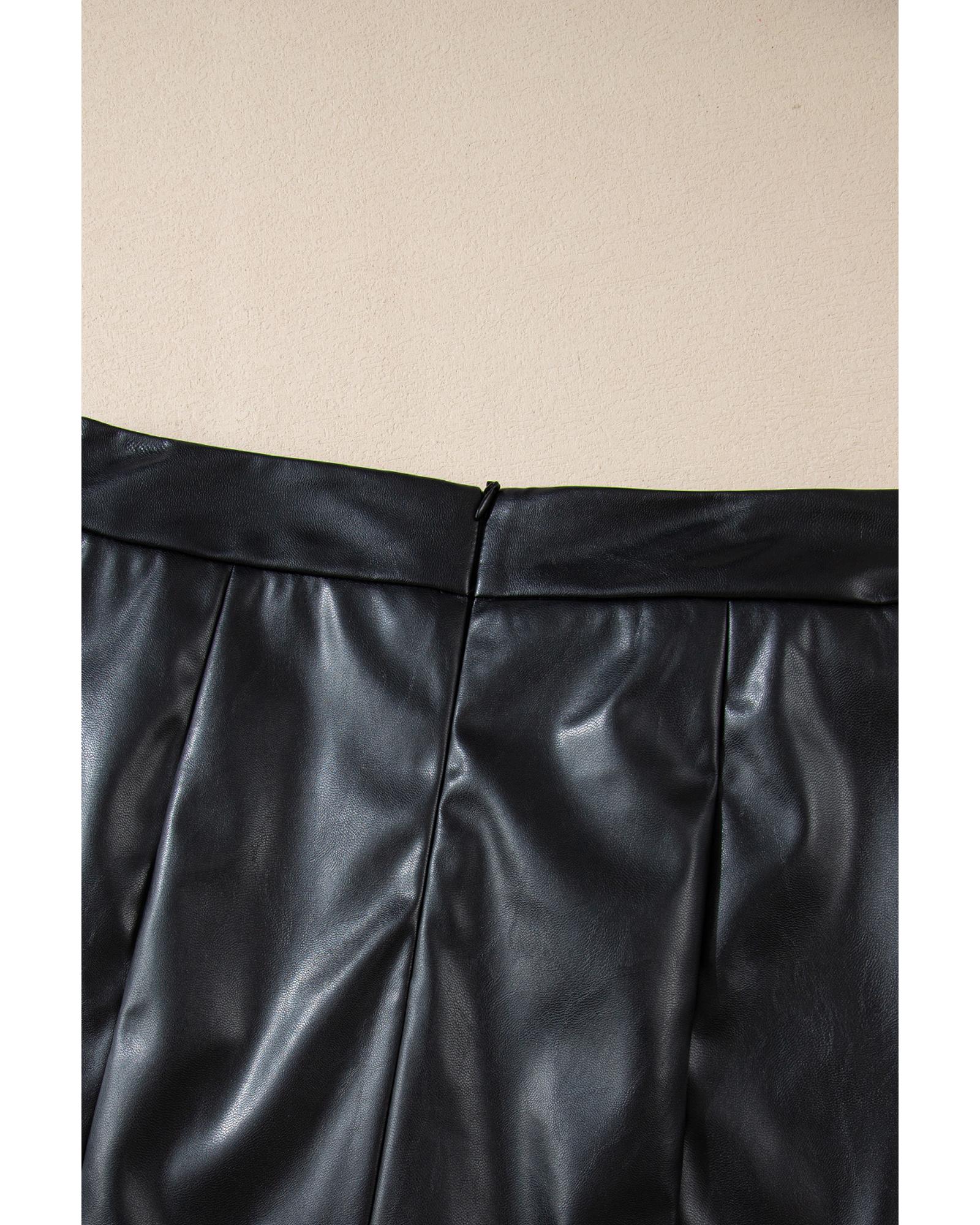 Black PU Leather Side Slits Slim Fit High Waist Mini Skirt - XL 4