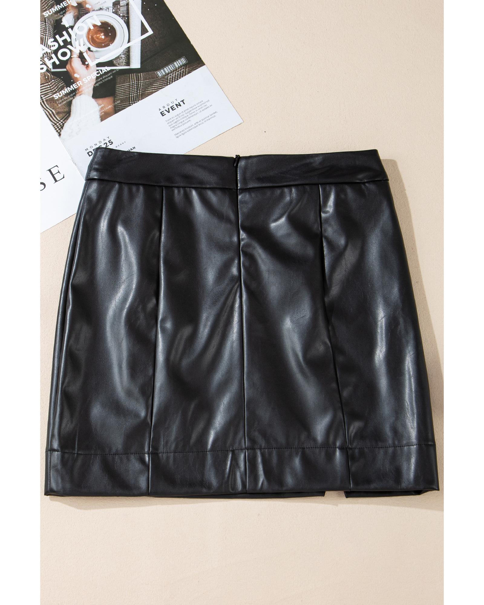 Black PU Leather Side Slits Slim Fit High Waist Mini Skirt - XL 5