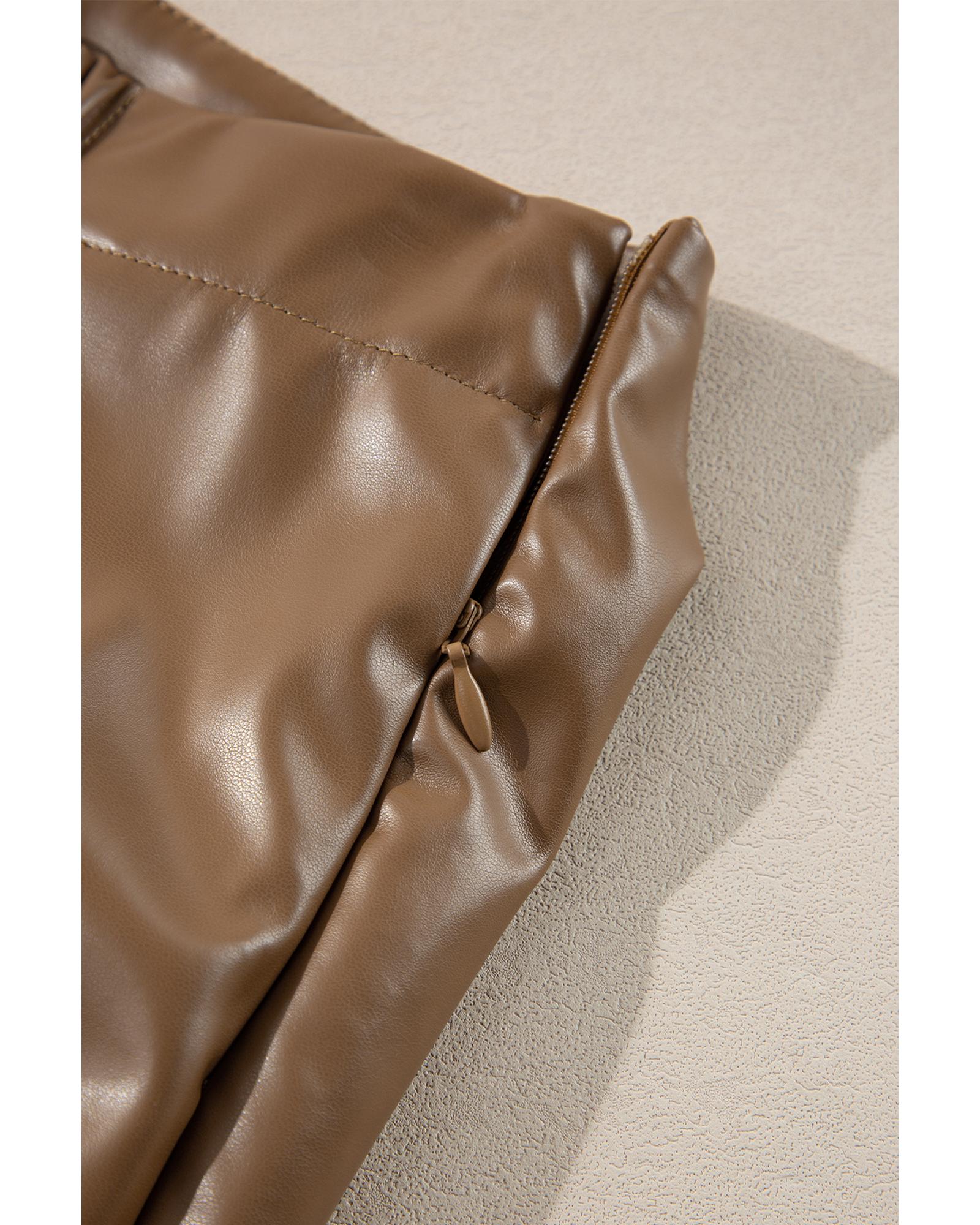 Coffee Bowknot Faux Leather Mini Skirt - L 4